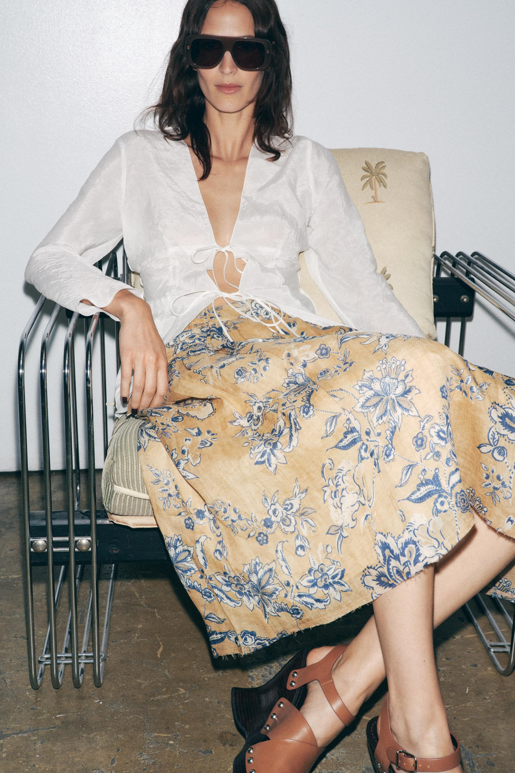 ZW COLLECTION RAMIE FLORAL PRINT SKIRT - Zara фото 4