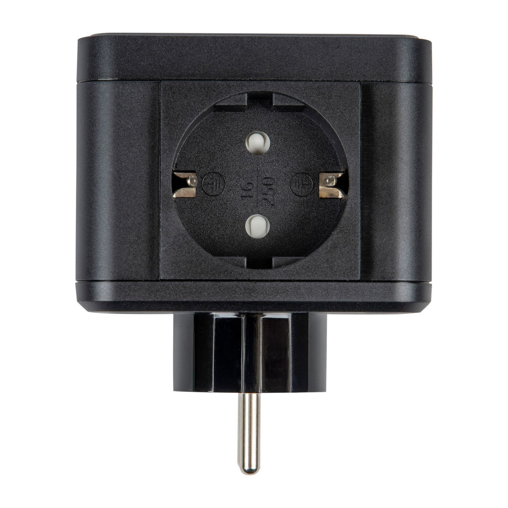 S-GES2-16SBUC BLACK Разветвитель сетевой с выключателем, с/з. 2 гнезда. 2USB+1TYPE C. 16А, 3500Вт. Черный. ТМ Uniel