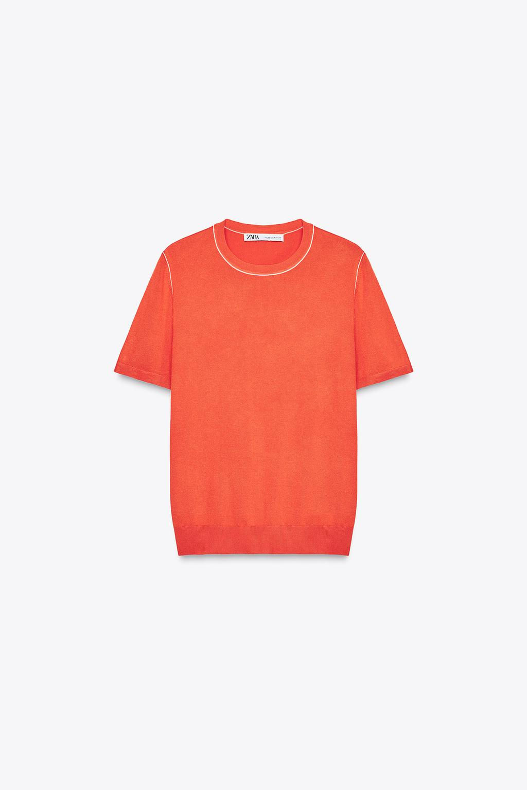 SHORT SLEEVE KNIT TOP WITH PIPING - Zara фото 19