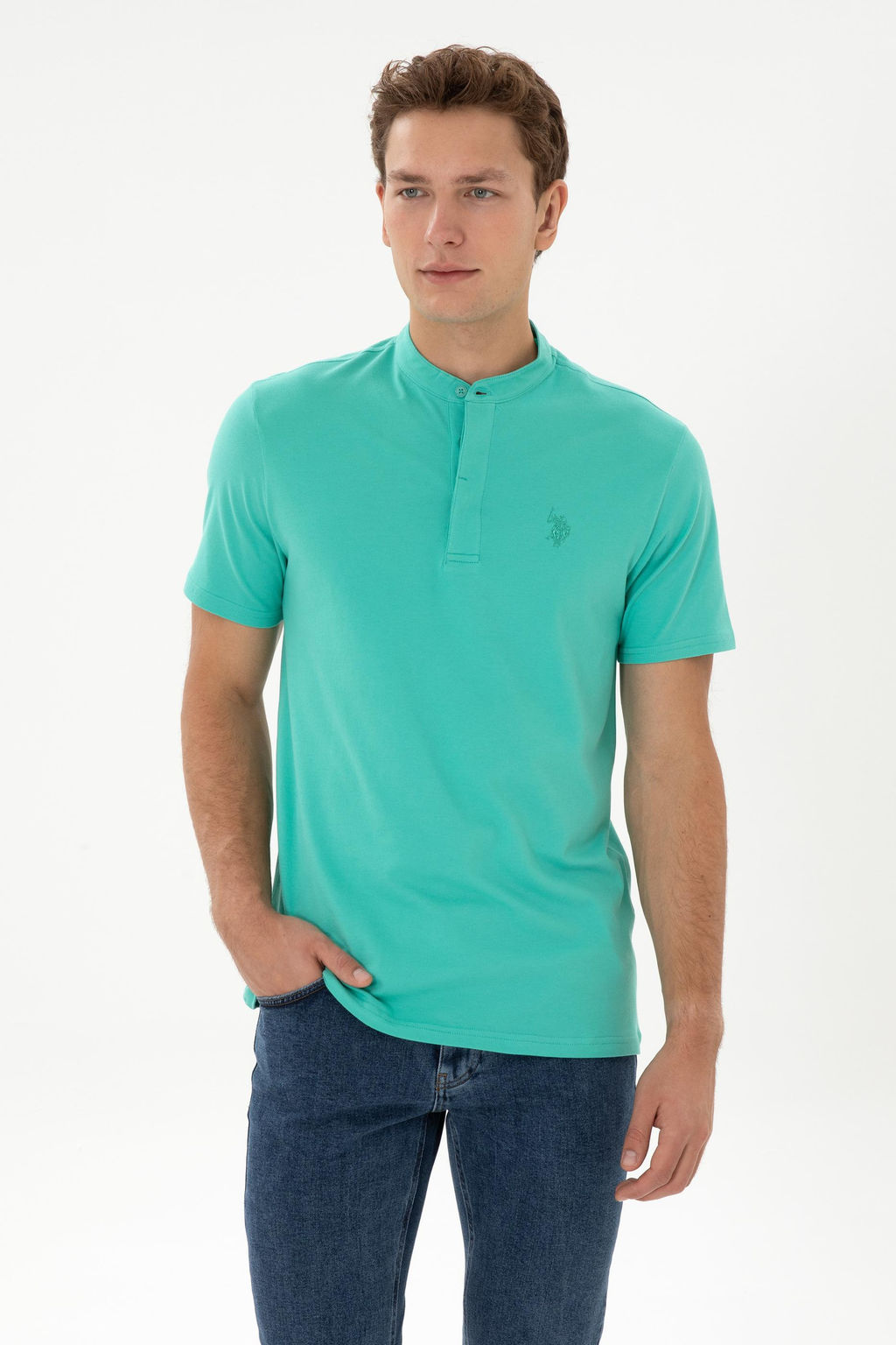 Erkek Regular Fit Hakim Yaka Mint Ti__rt