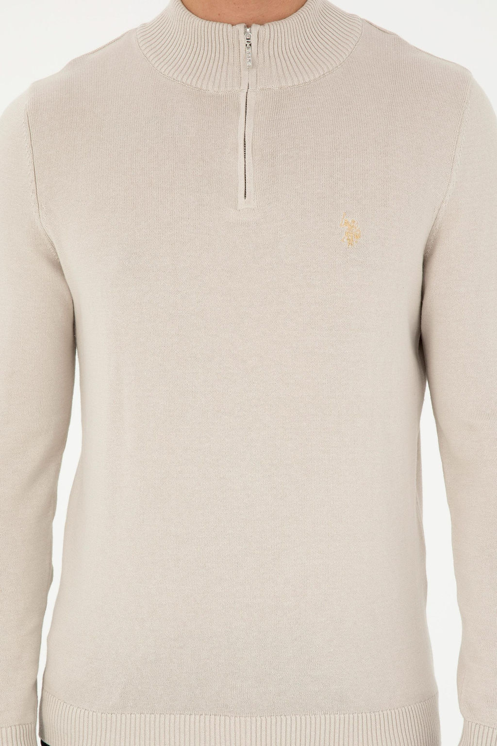 Erkek Slim Fit Yar_m Fermuarl_ Ta_ Basic Kazak