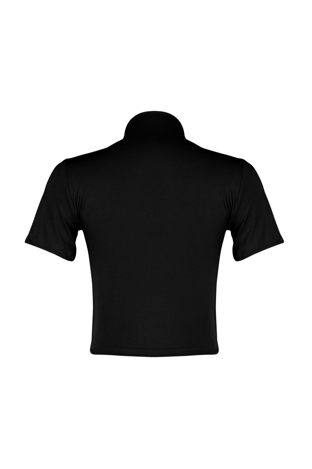 Siyah Dik Yaka K?sa Kollu Drapeli Crop Bluz Orme Bluz TWOSS24BZ00422