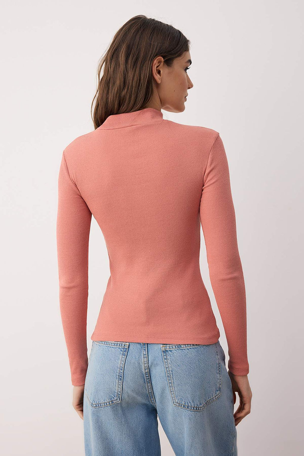 Gul Kurusu Fitted/Vucuda Oturan Dik Yaka Uzun Kol Fitilli Esnek Orme Bluz TWOAW21BZ0423