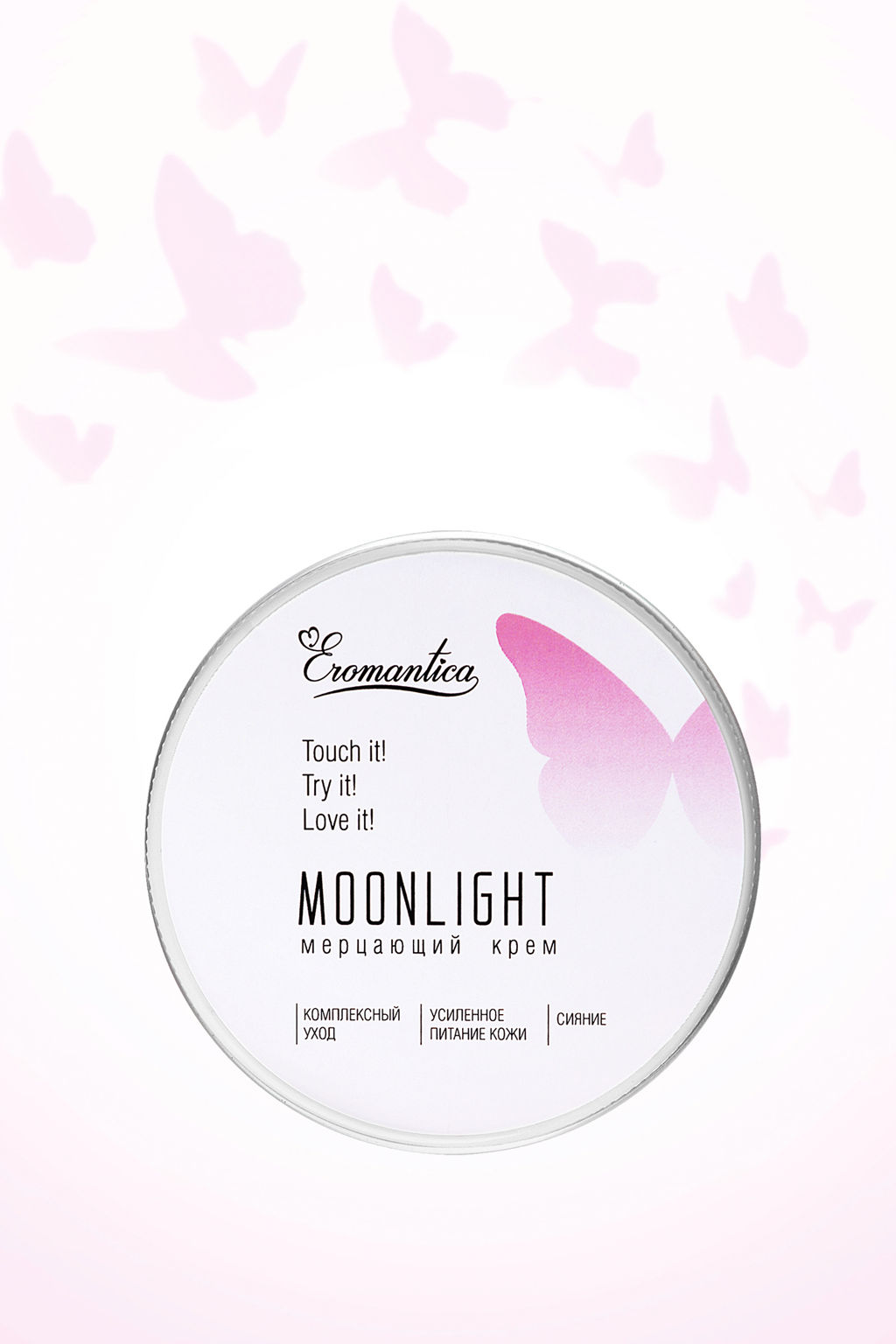 Мерцающий крем с феромоном Eromantica Moonlight с ароматом клубники с шампанским (серебро), 60 мл