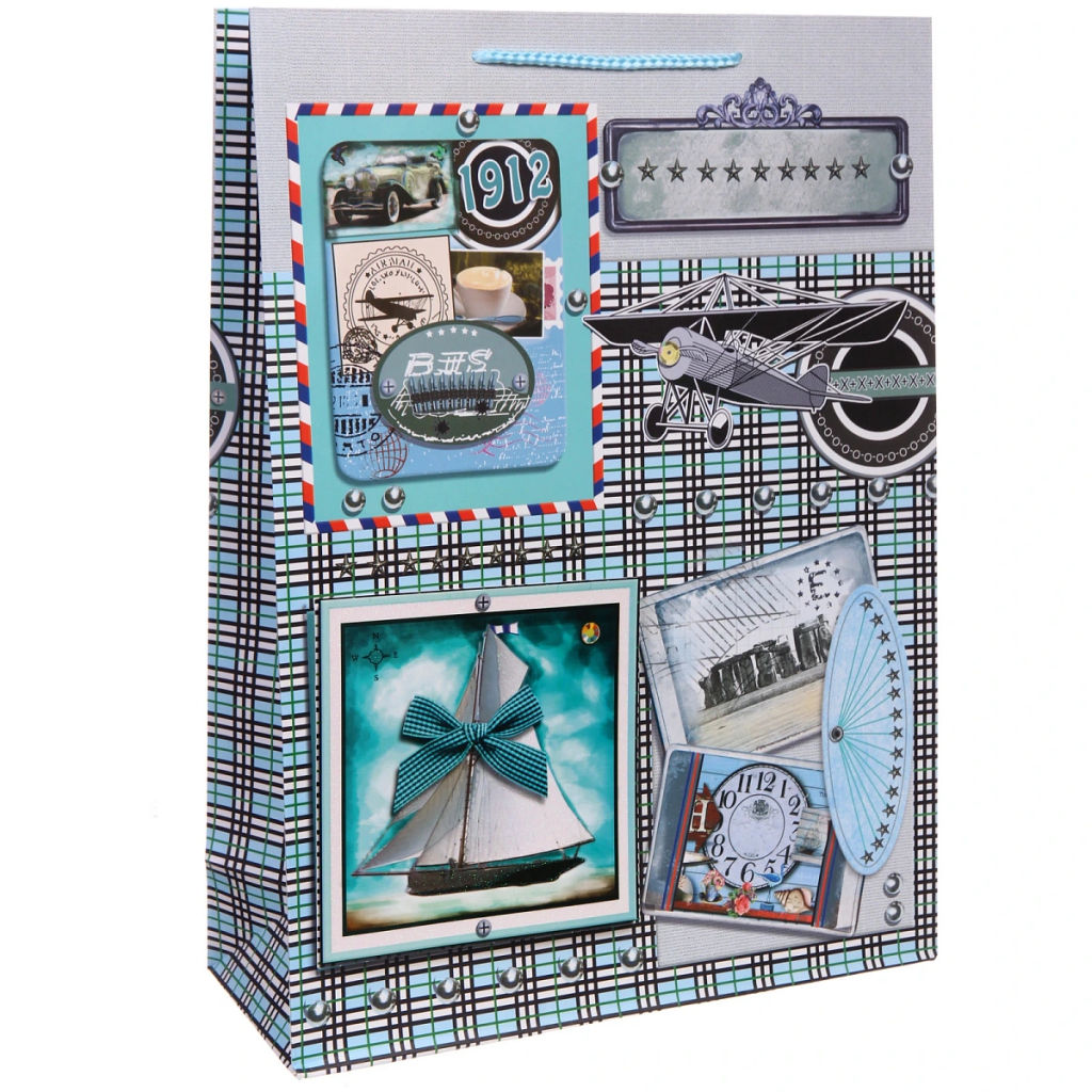 Цена за 12 шт. Пакет подарочный "Винтаж" 31*42*12 см, микс