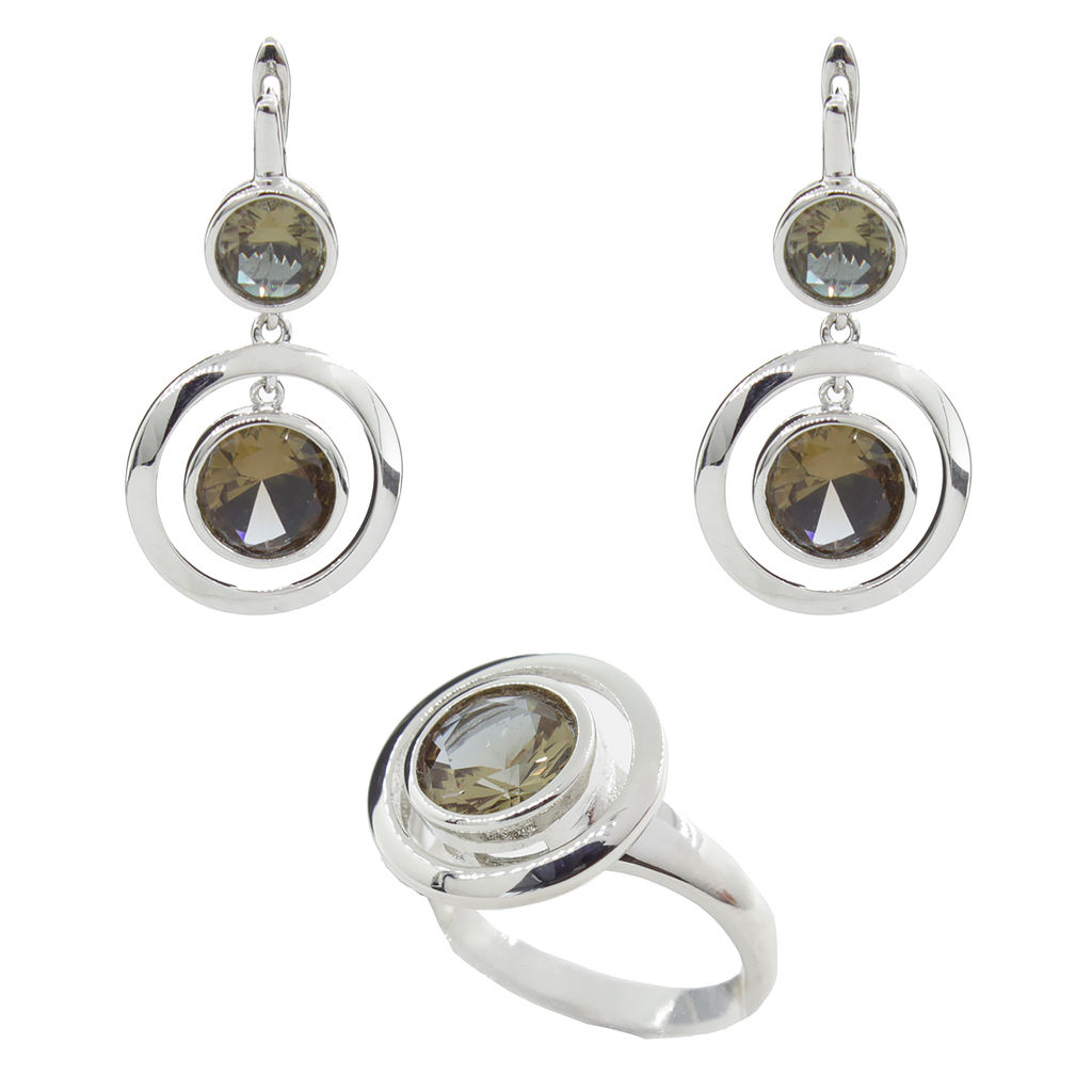 Комплект "Султан-81" султанит, покрытие родий, размеры кольца: 17, 18, 19, 20