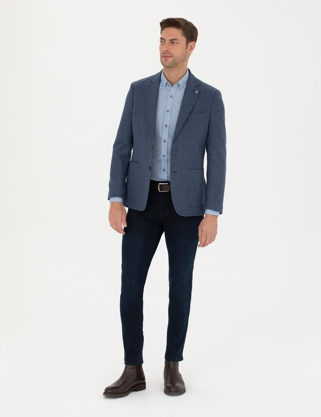 Koyu Mavi Slim Fit Y_n Kar___ml_ Ceket