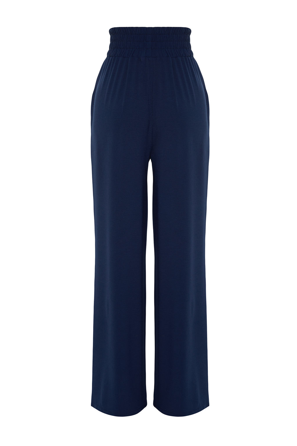 Lacivert Wide Leg/Genis Paca Beli Lastikli Dokuma Pantolon TWOSS22PL00024