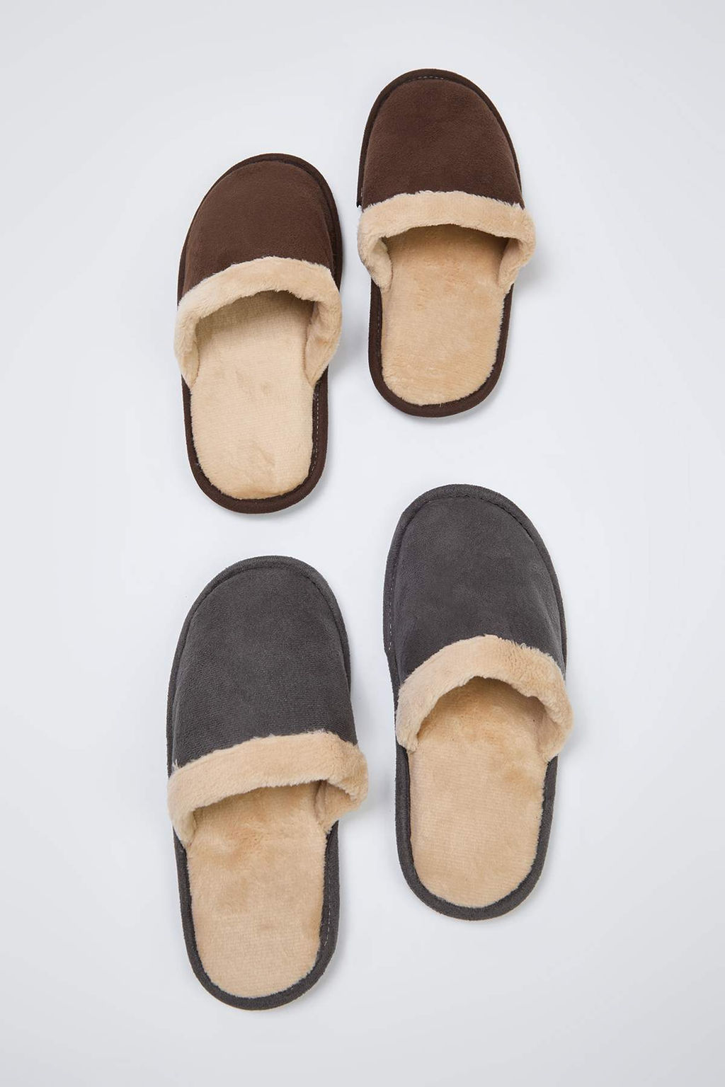 Kahverengi-Gri 2li Paket Kurk Biyeli Kad?n Ev Terlik TAKAW26ER00016