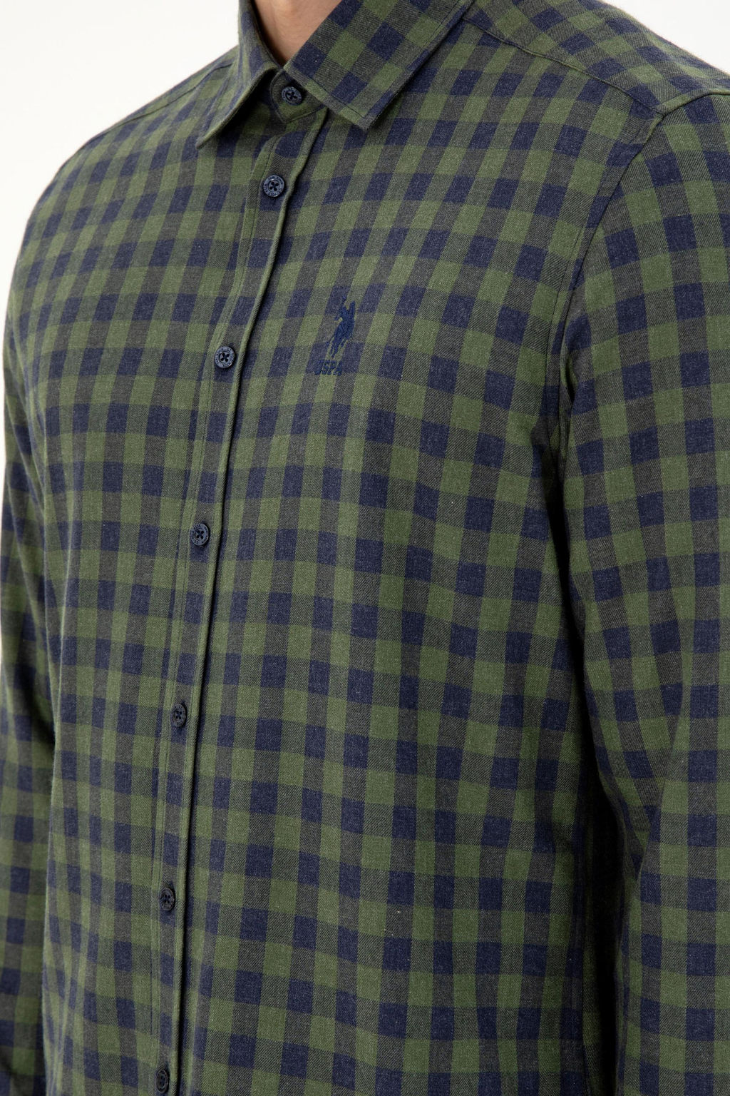 Мужская темно-зеленая рубашка с длинным рукавом - U.s. polo assn фото 7