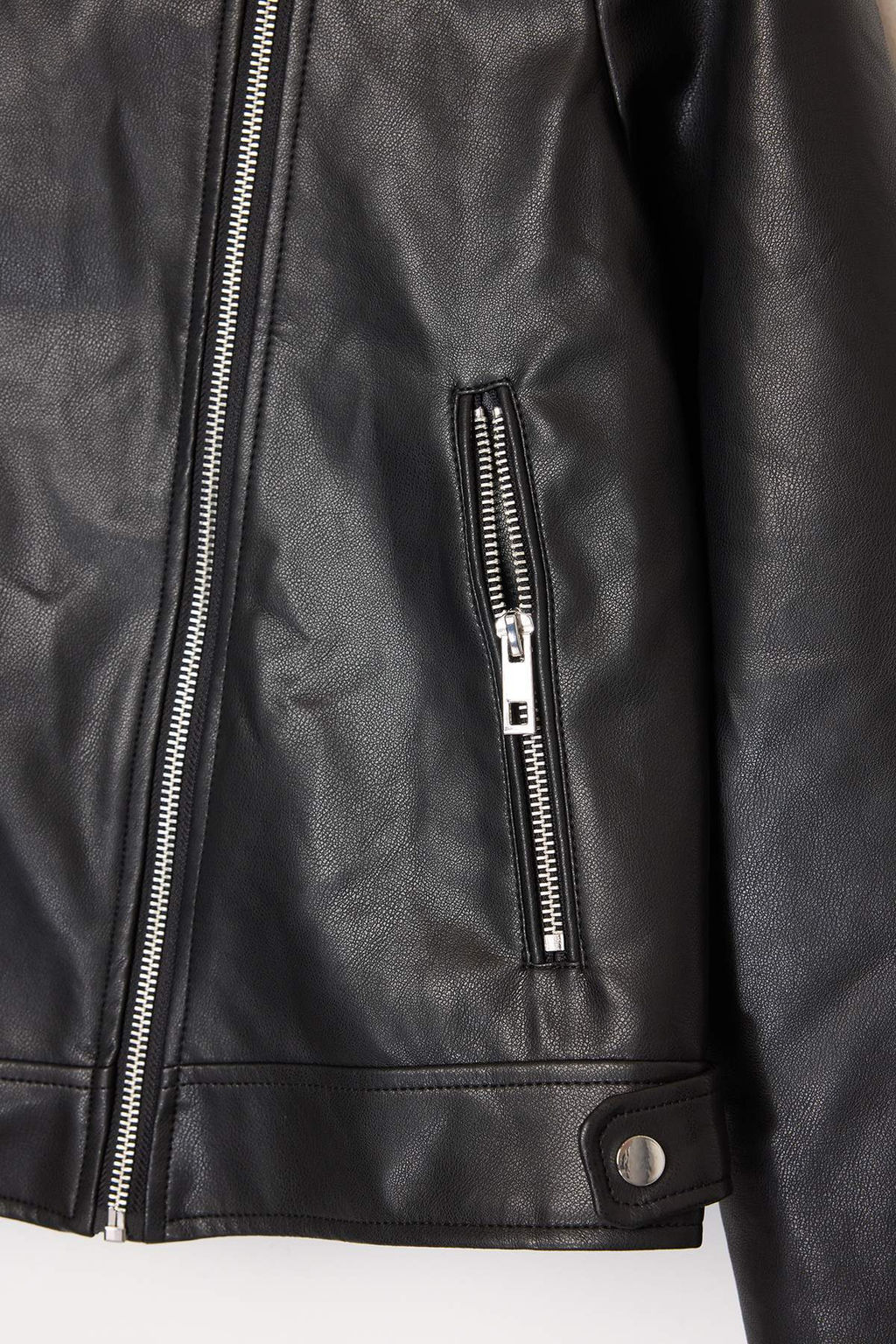 Siyah Fitted Kal?p Suni Deri Biker Ince Ceket Mont TWOAW26MO00083 - Trendyolmilla фото 6