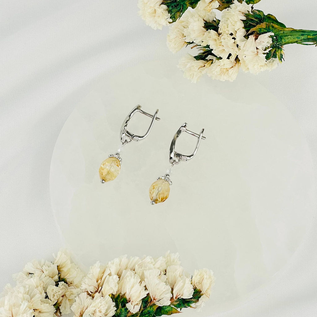 Серьги двойные из Цитрина и Лунного камня - Радуга самоцветов фото 2