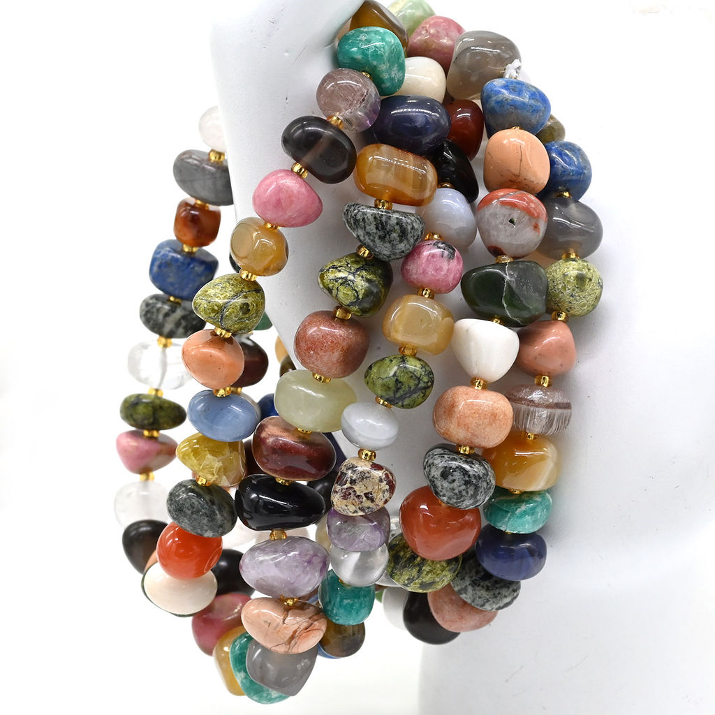 Браслет из самоцветов галтовка 8-10мм Радуга камня