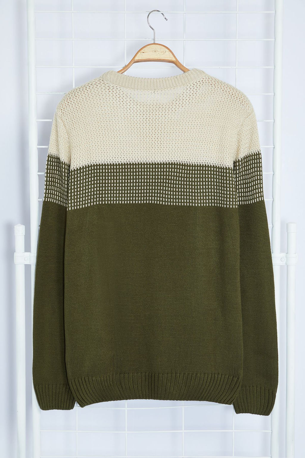 TRENDYOL MAN Bej Slim Fit Dar Kesim Bisiklet Yaka Renk Bloklu Kazak TMNAW21KZ0543 - Trendyolmilla фото 24