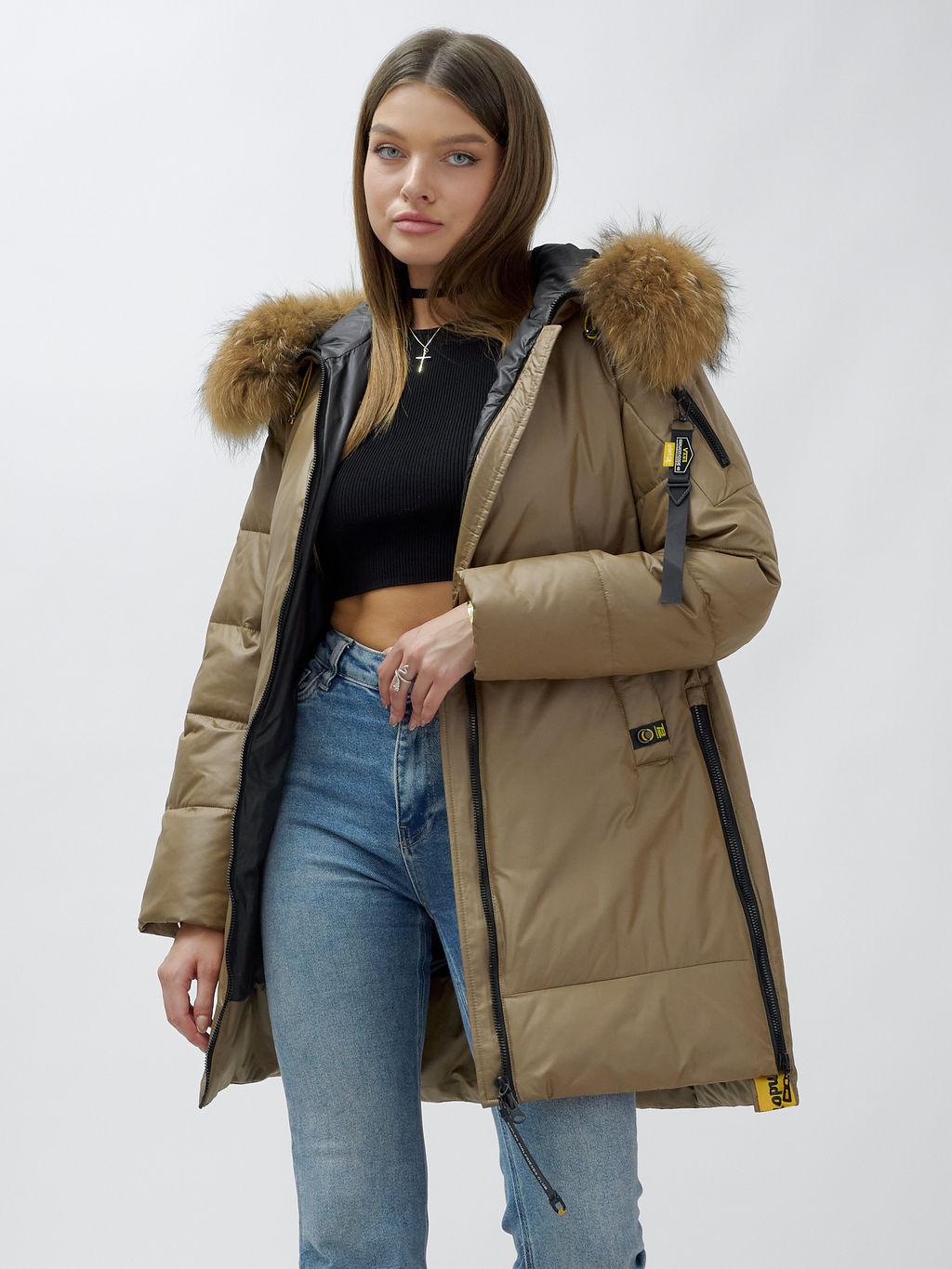 Куртка зимняя HaiLuoZi 871K женская коричневая с мехом енота утеплитель 260 г/м² - Mtforce фото 20