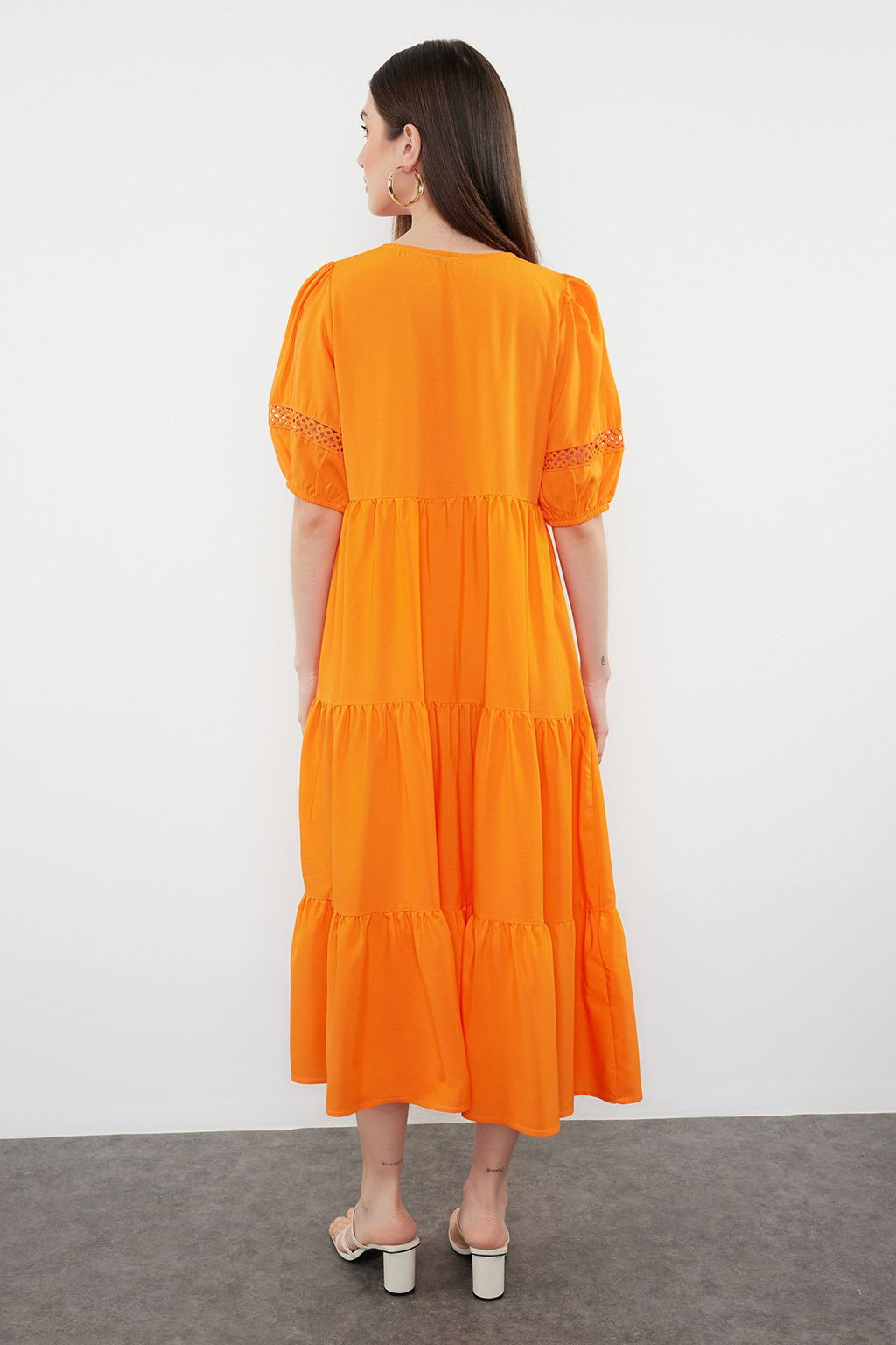 Turuncu Duz Shift Poplin Midi Elbise TWOSS24EL00906 - Trendyolmilla фото 5