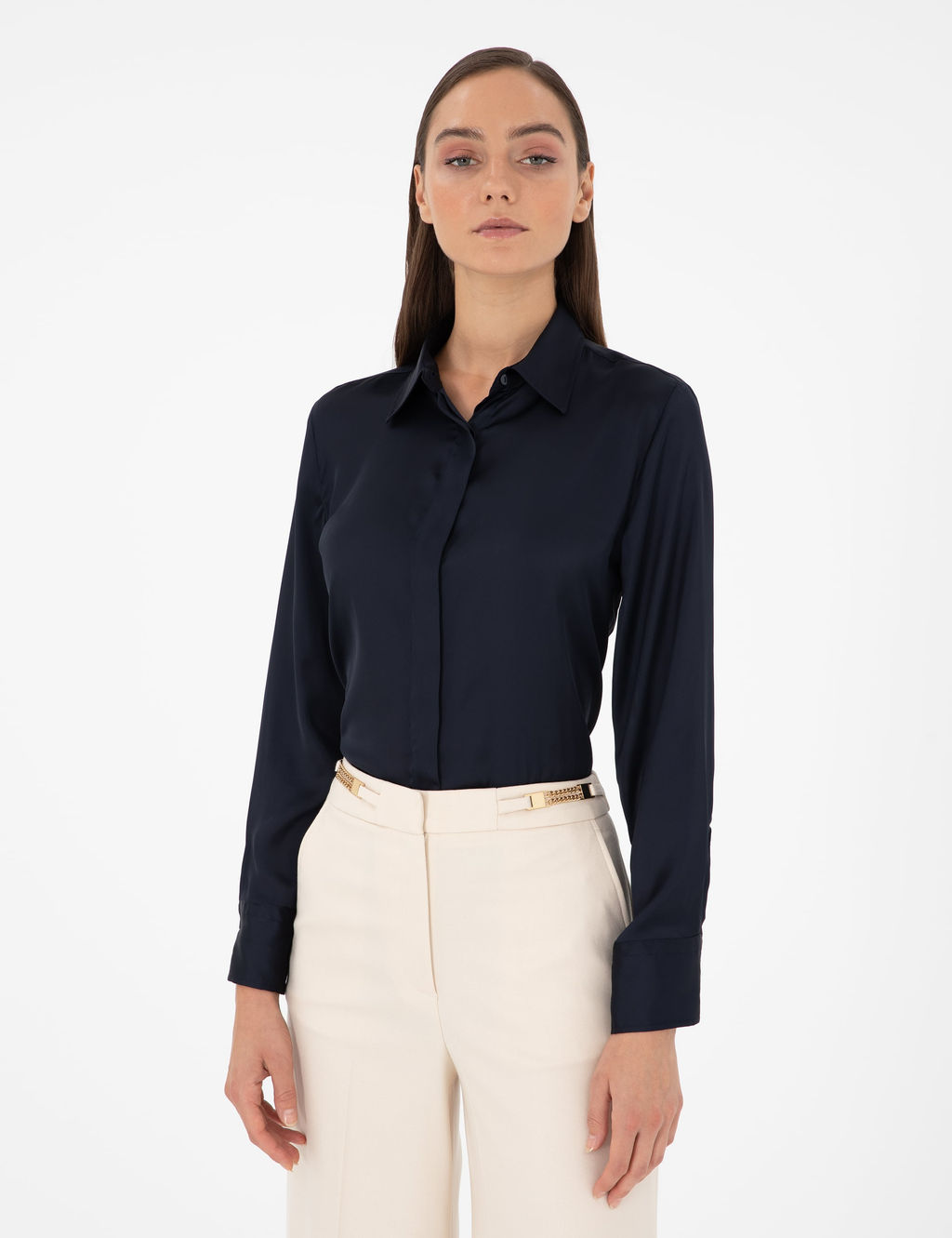 Lacivert Comfort Fit Saten G_mlek
