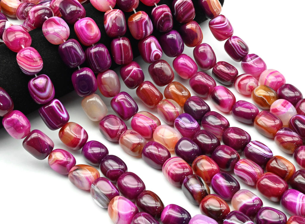 Бусины из агата тонированного прямоугольник 14*19мм цв.фуксия, 38см, 19 бусин Радуга камня