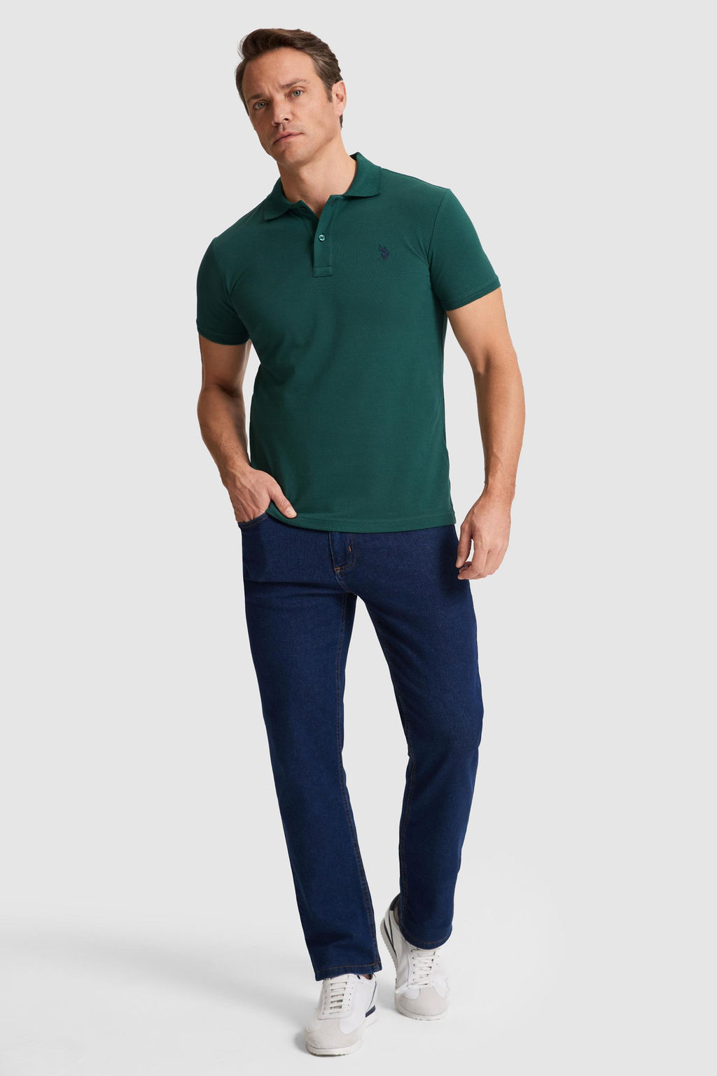 Erkek Koyu Ye_il Slim Fit Polo Yaka Basic Ti__rt