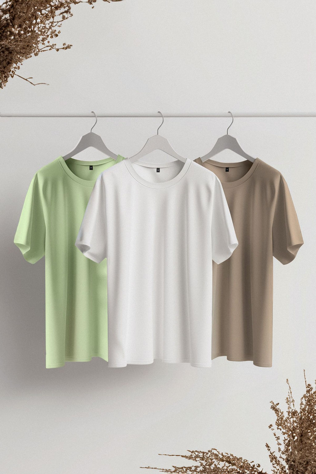 TRENDYOL MAN Tas-Ekru-Antrasit Slim/Dar Kesim Bisiklet Yaka Basic %100 Pamuklu 3lu Paket T-Shirt TMNSS19BO0007