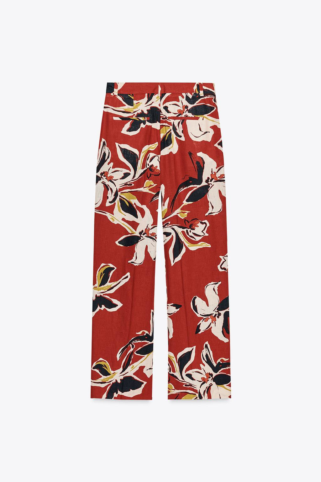 FLORAL PRINT LINEN BLEND TROUSERS - Zara фото 7
