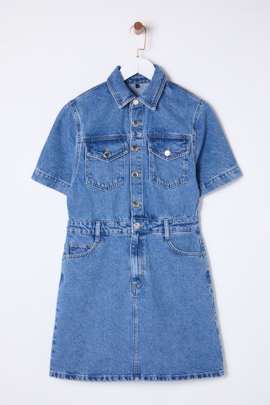 Mavi Cep Detayl? K?sa Kollu Mini Denim Gomlek Elbise TWOSS25EL00156