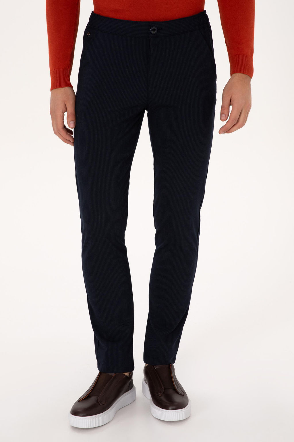 Erkek Lacivert Slim Fit Kanvas / Chino Pantolon