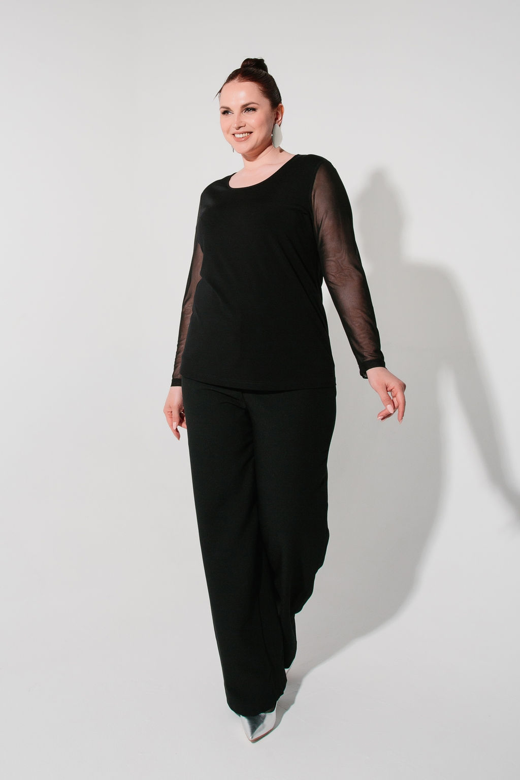 Сетка+ трикотажная вискоза лонгслив джемпер блуза