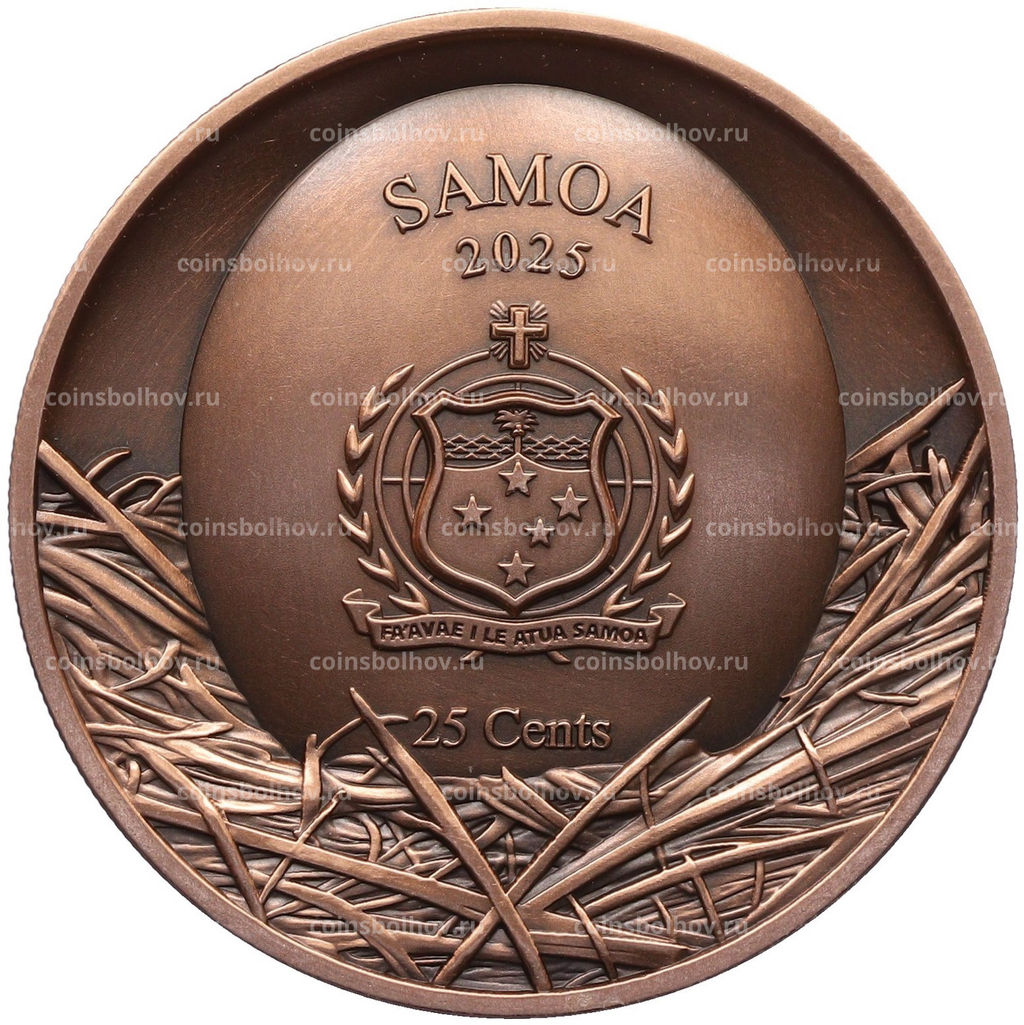 Монета 25 центов 2025 года Самоа Болотная сова