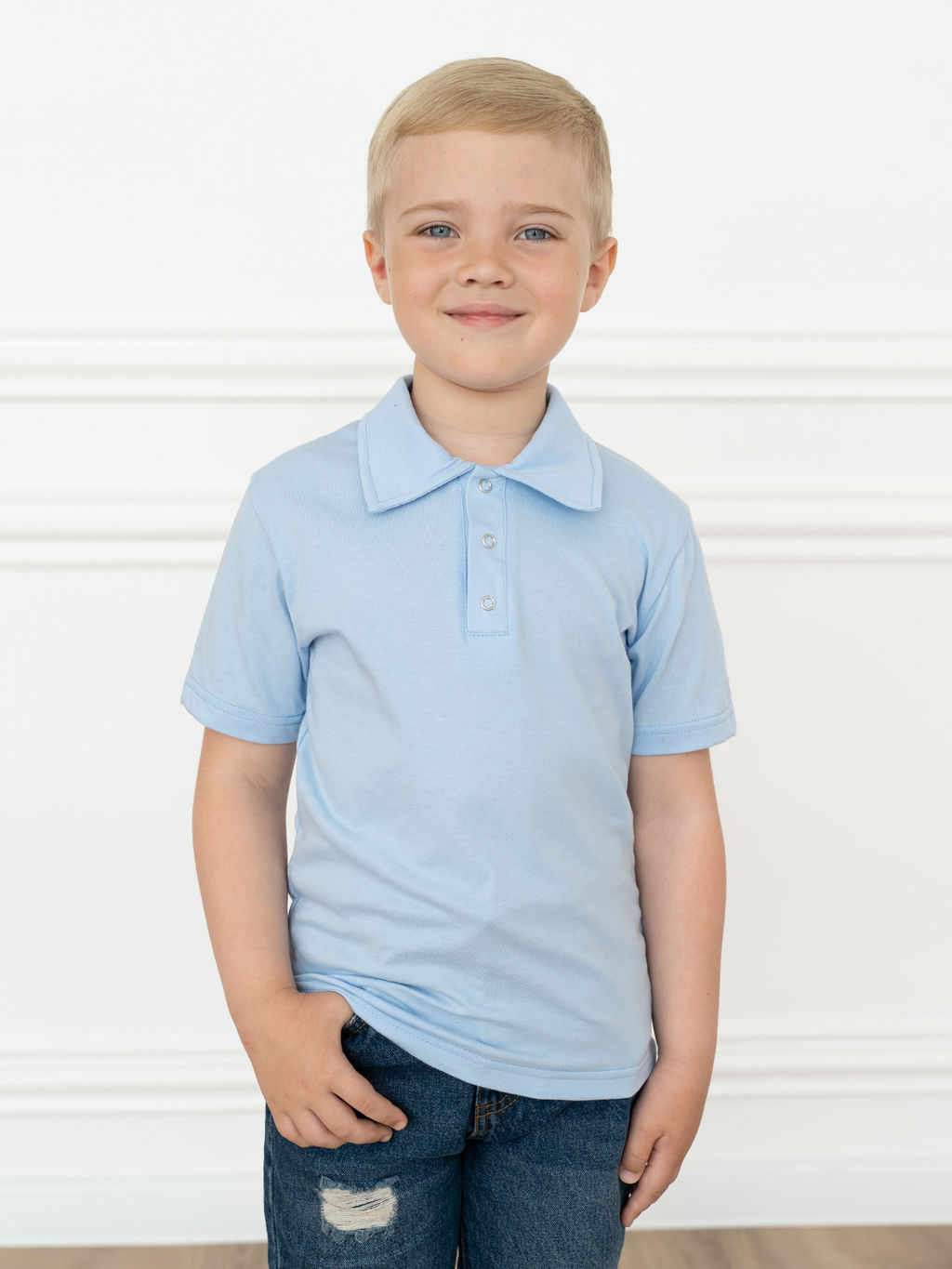 Детская футболка поло голубая 659 (140, 72)