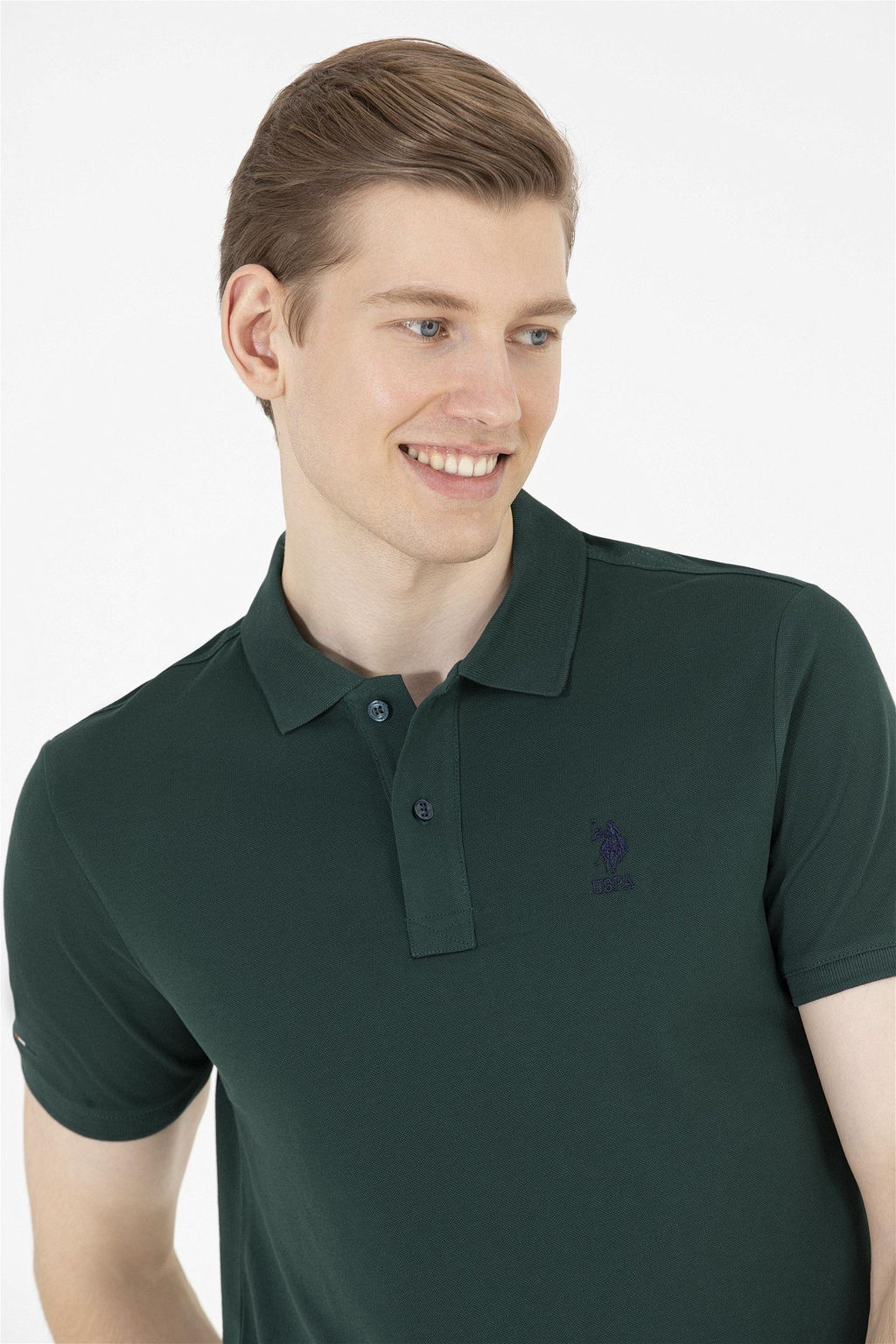 Мужская темно-зеленая футболка с воротником поло Basic - U.s. polo assn фото 9