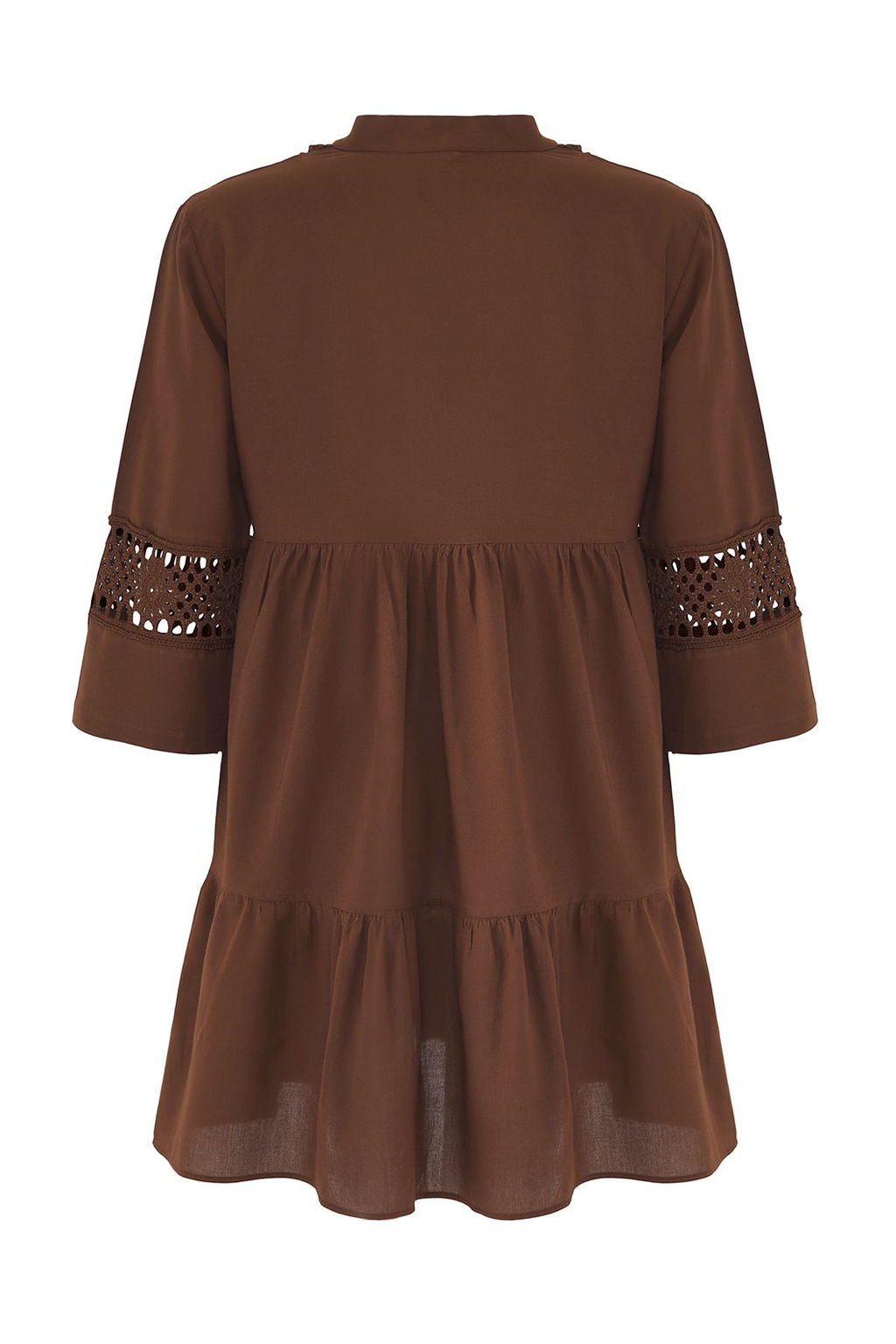 Kahverengi Dokuma Dantel %100 Pamuk Plaj Mini Elbise TBESS20EL0854
