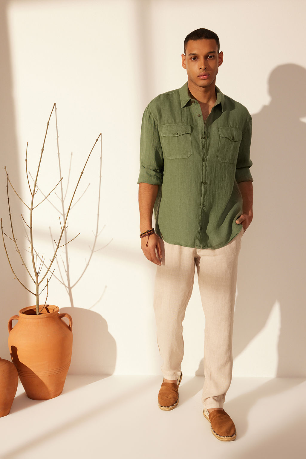 Premium Koyu Yesil %100 Keten Regular Fit Gomlek TMNSS24GO00060 - Trendyolmilla фото 3
