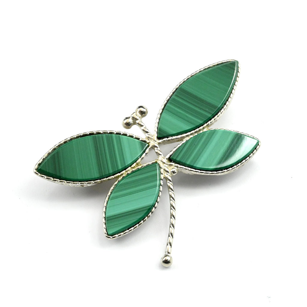 Брошь малахит "Стрекоза" 37*28мм