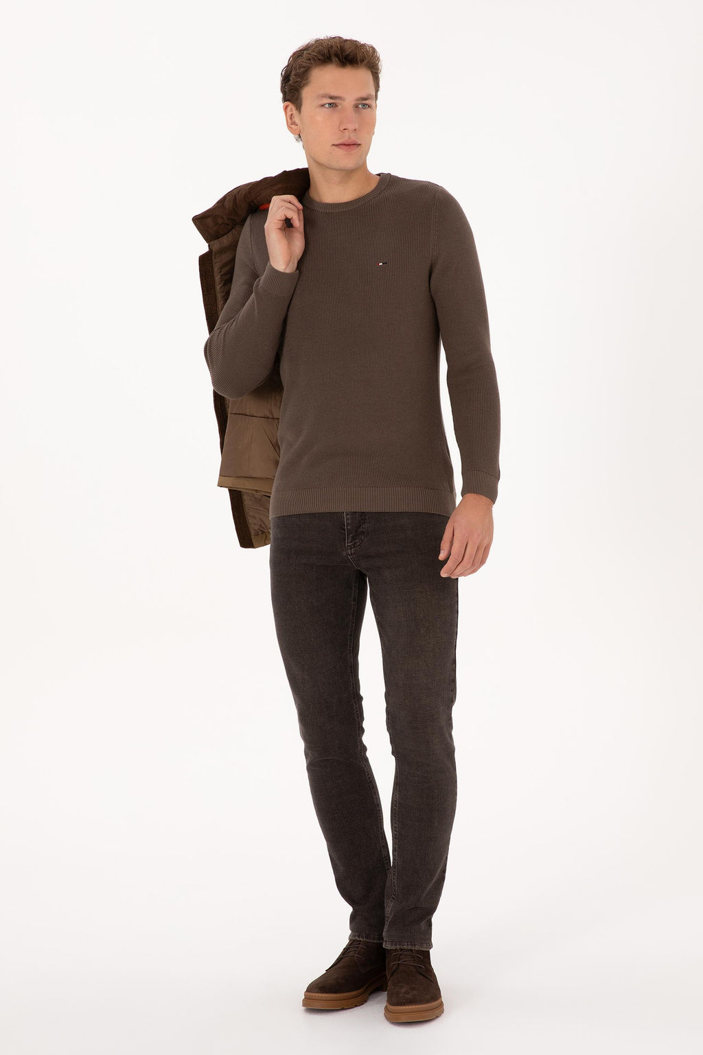Erkek Slim Fit Bisiklet Yaka Vizon Basic Kazak - U.s. polo assn фото 4