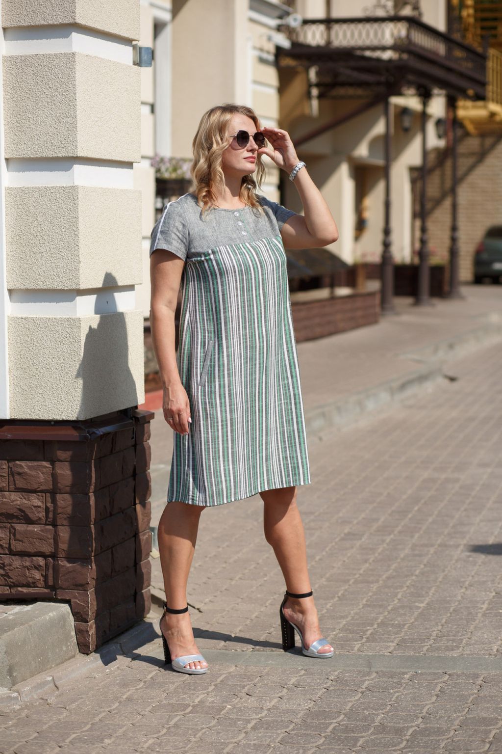 Платье 011 полоска лимон - Новый лен фото 6