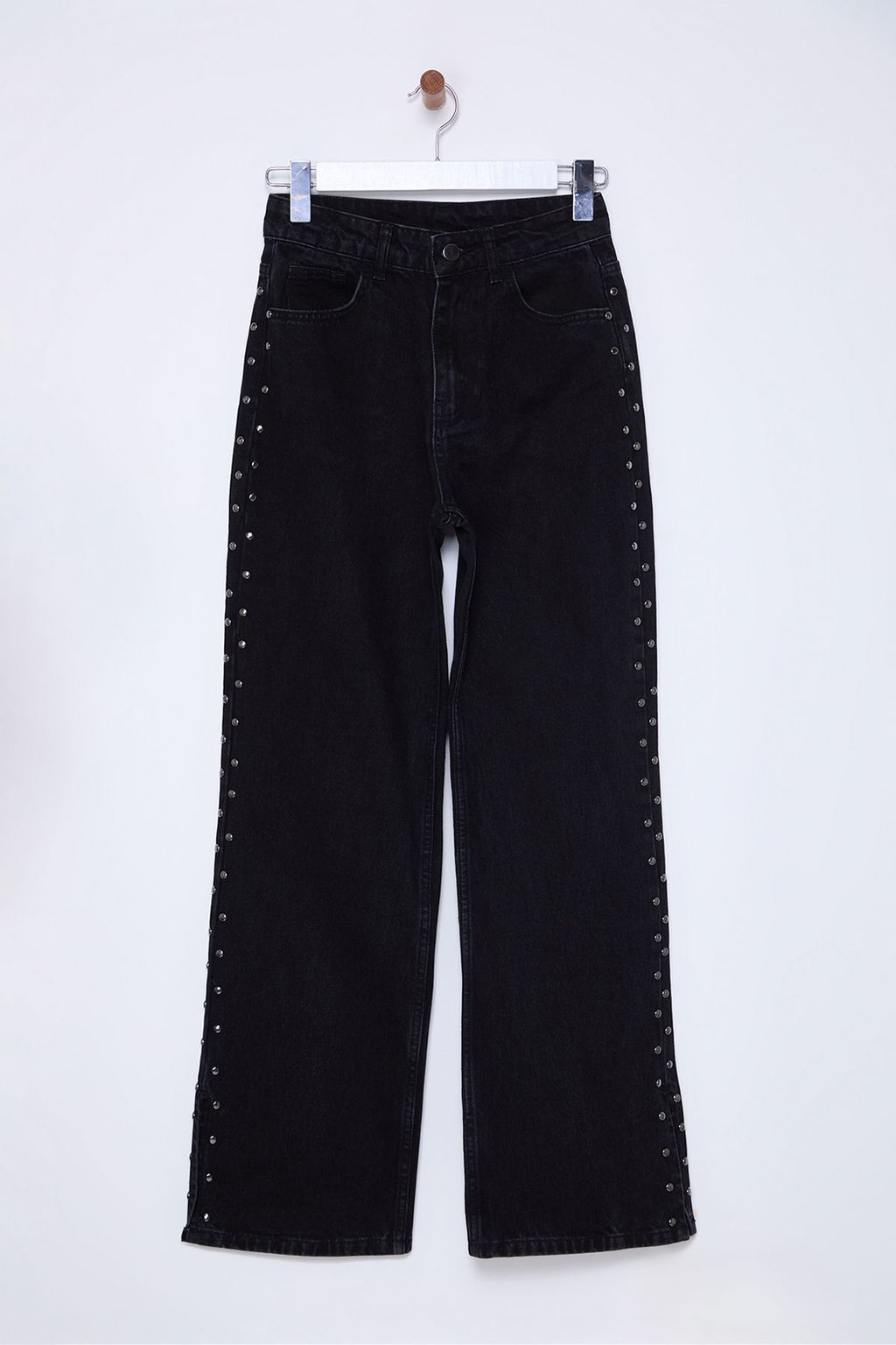 Siyah Trok Detayl? Pacas? Y?rtmacl? Yuksek Bel Wide Leg Jeans TWOSS25JE00015 - Trendyolmilla фото 6