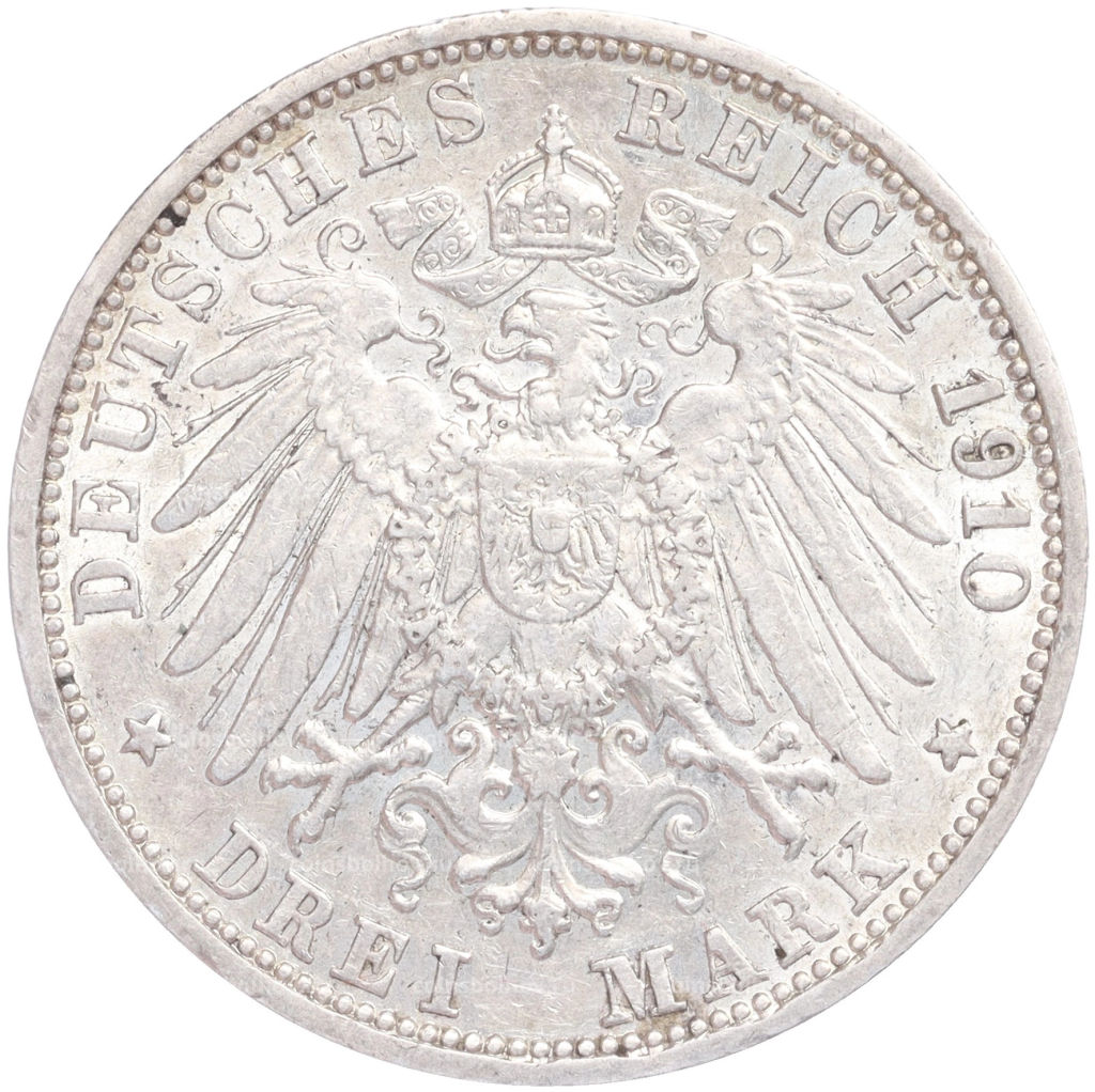 Монета 3 марки 1910 года G Германия (Баден)