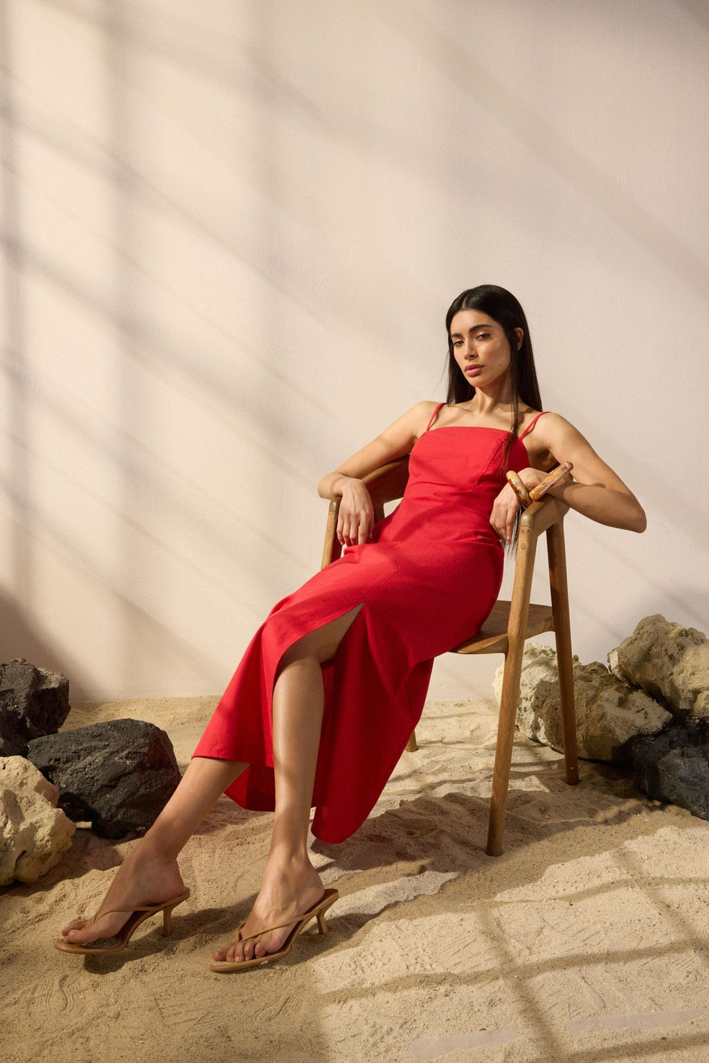 Trendyolmilla K?rm?z? Keten Kar?s?ml? A Kesim Maxi Dokuma Elbise TWOSS25EL00644  фото 6