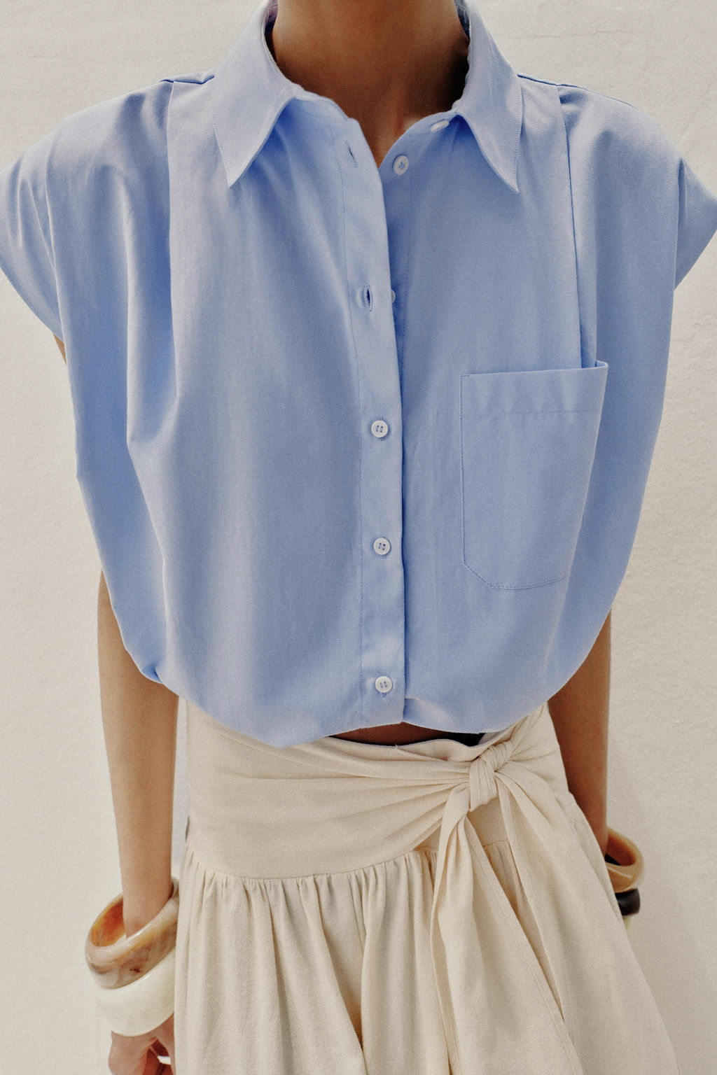 CAMISA CORTA CUADRO VICHY / Azul claro