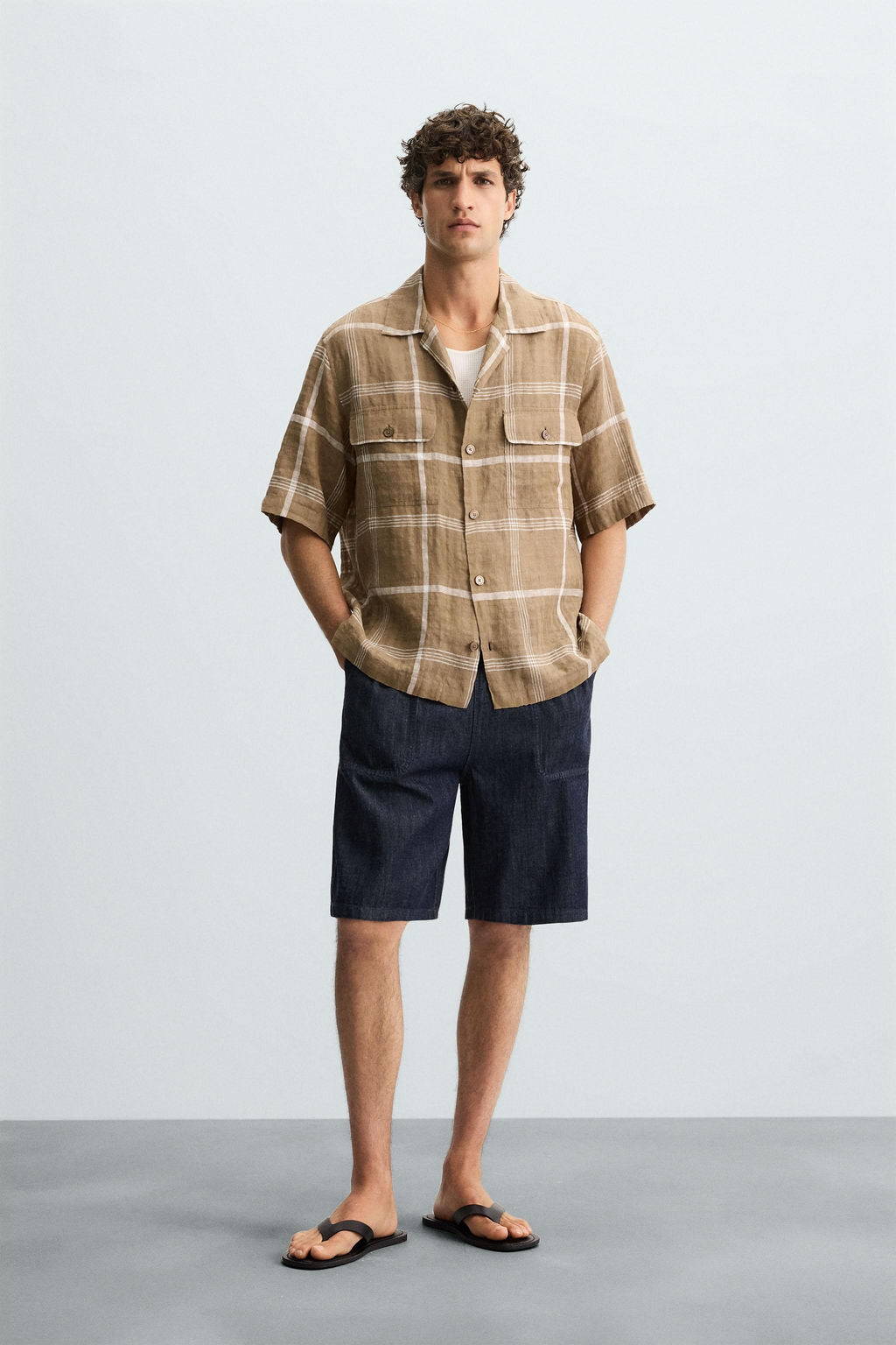 CHECKED LINEN/COTTON SHIRT - Zara фото 9