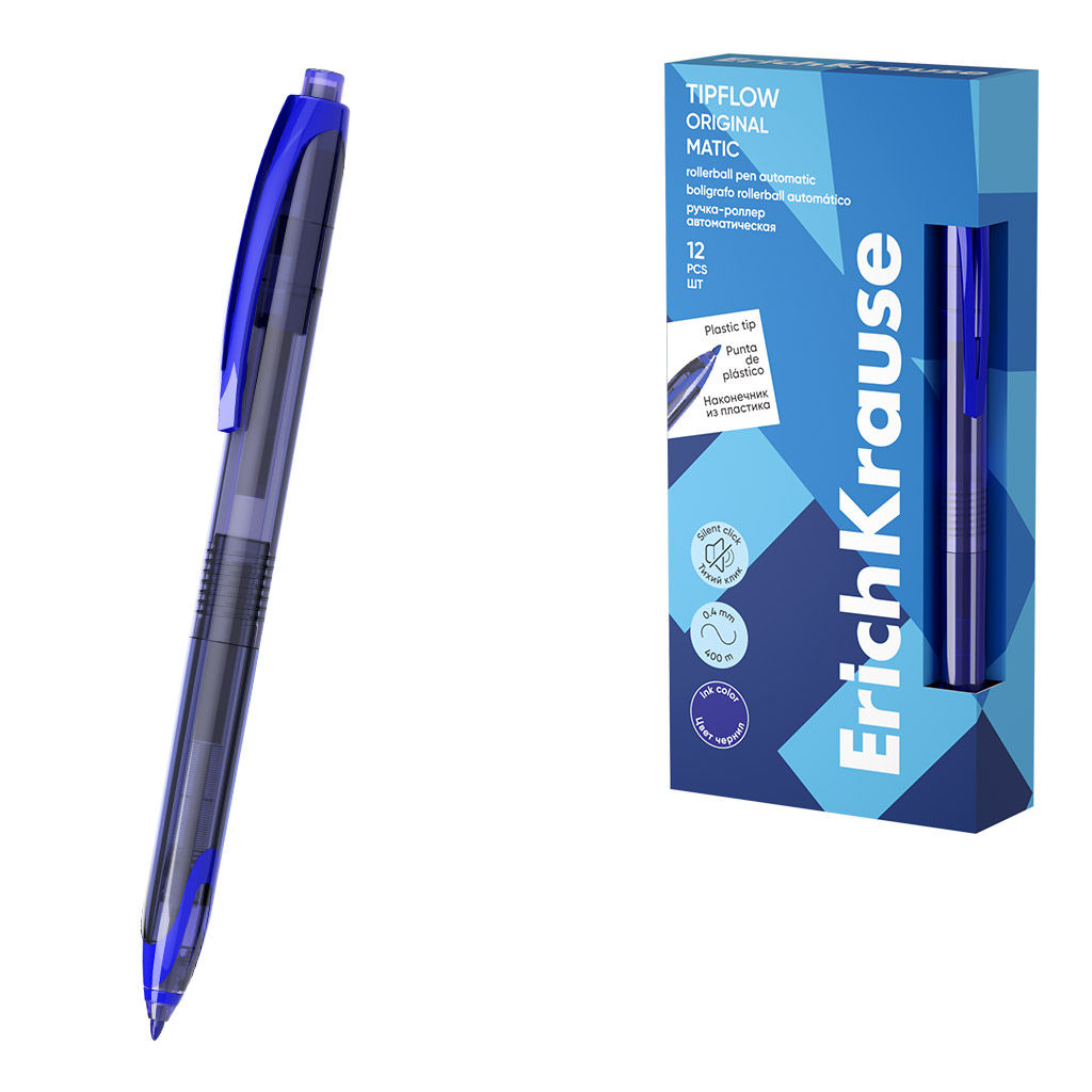 Цена за 12 шт. Ручка-роллер автоматическая ErichKrause TipFlow Matic Original 0.5, цвет чернил синий (в коробке по 12 шт.)