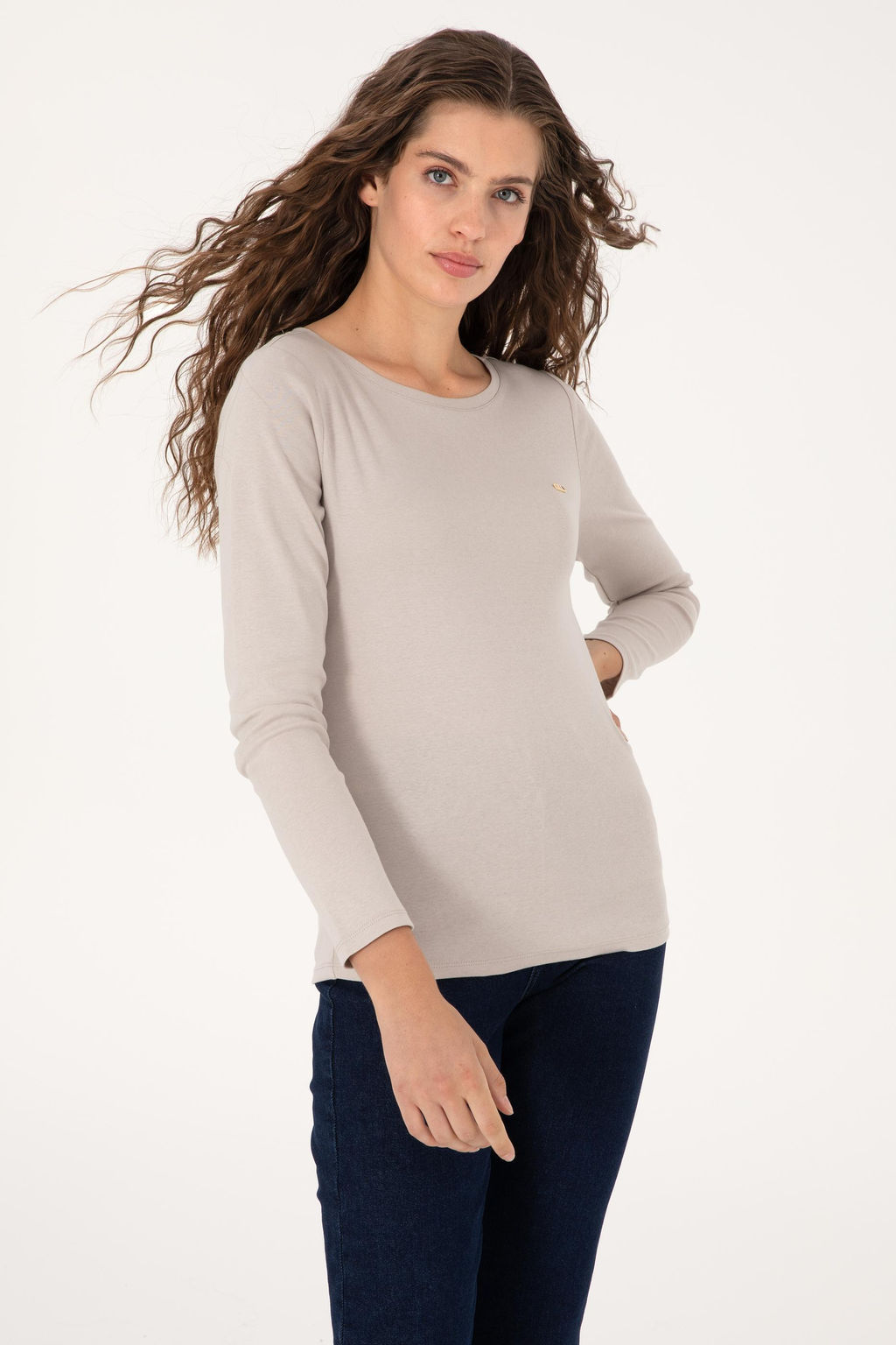 Kad_n Ta_ Slim Bisiklet Yaka Basic Sweatsh_rt