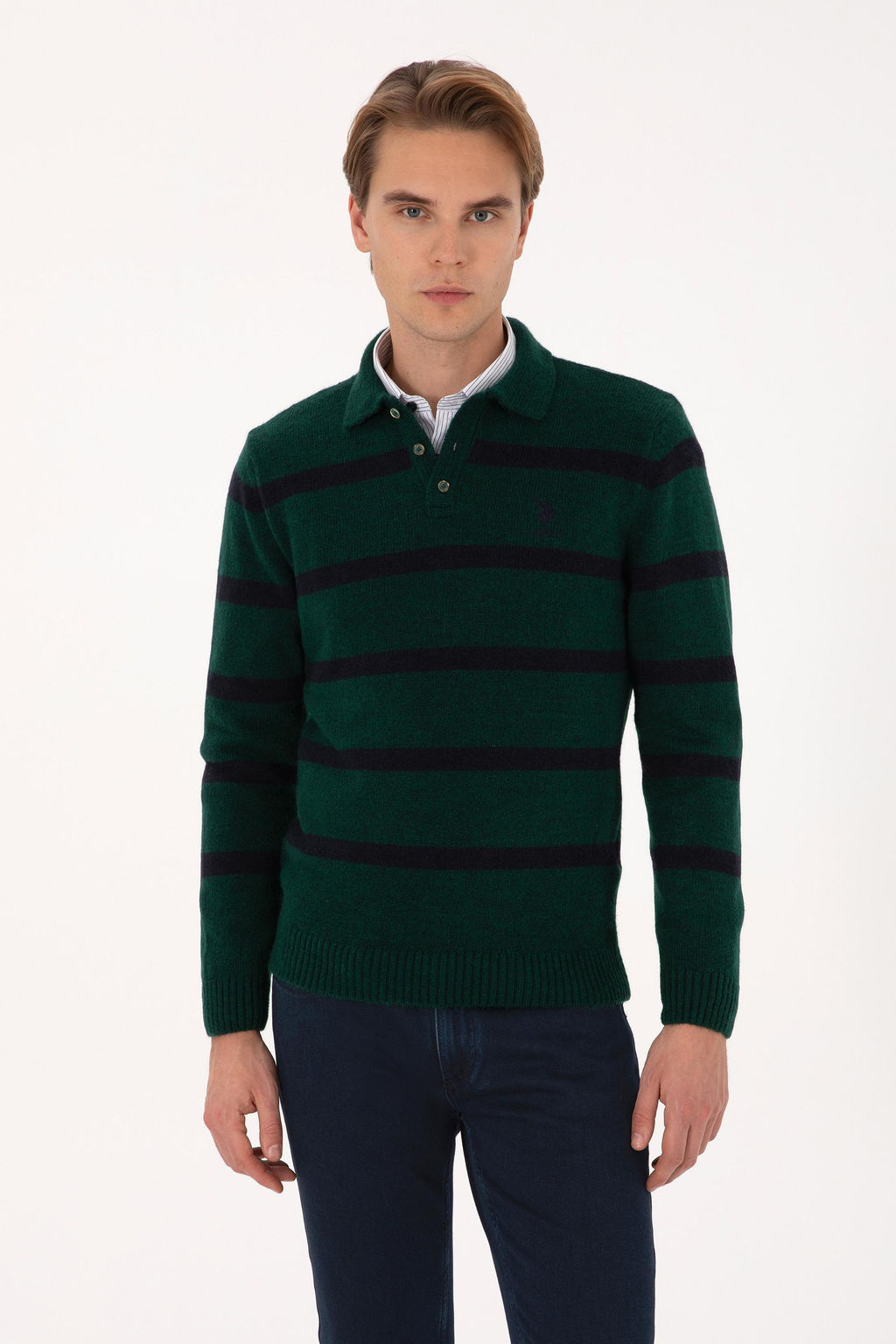 Erkek Regular Fit Polo Yaka Koyu Ye_il Kazak