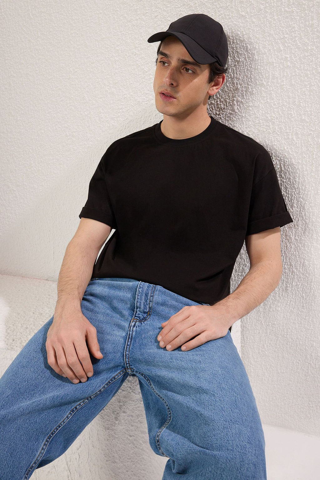 TRENDYOL MAN Beyaz-Siyah Oversize/Genis Kesim 2li Paket Kartal Bask?-Duz %100 Pamuk T-Shirt TMNSS25TS00214 - Trendyolmilla фото 4