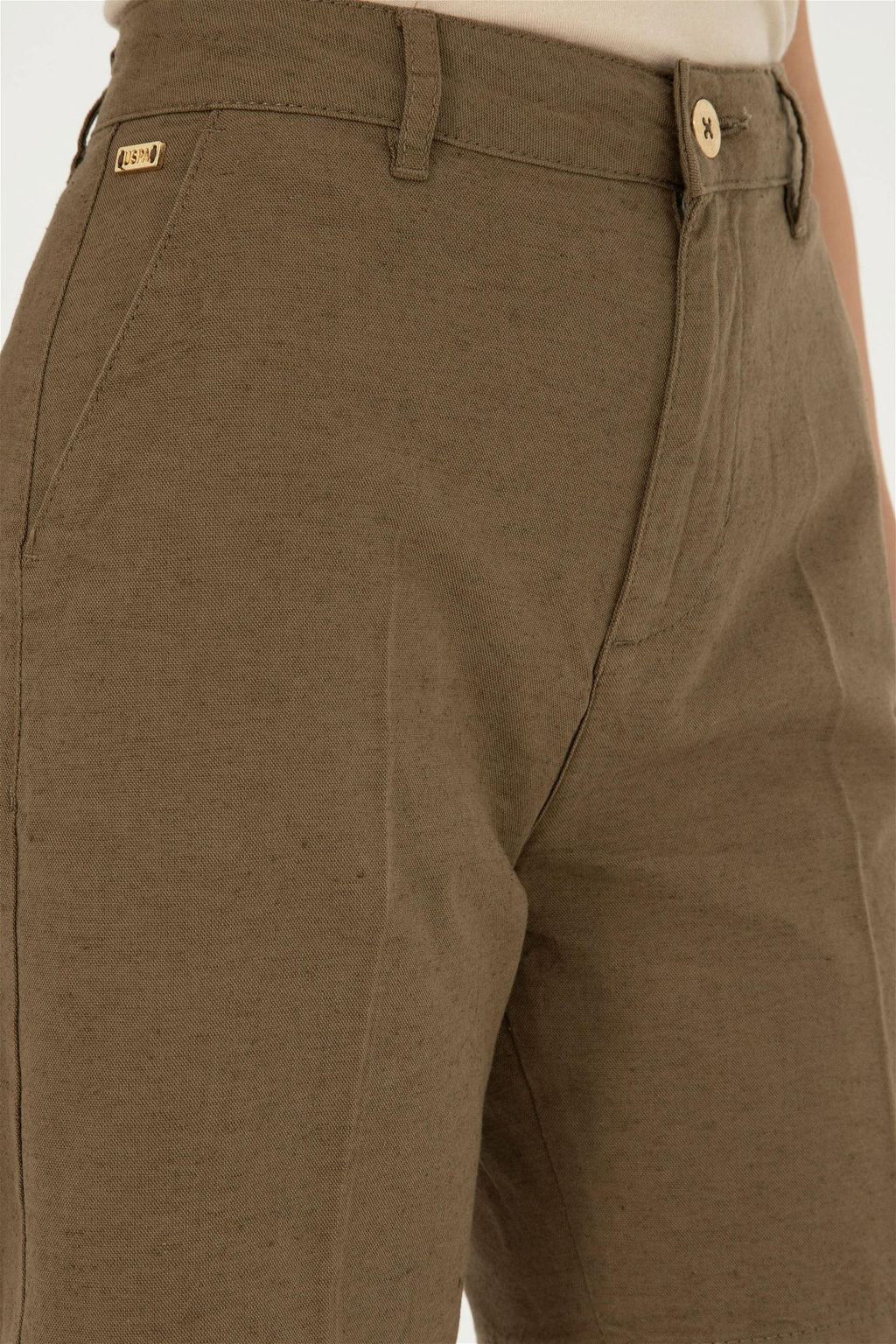 Женские льняные шорты цвета хаки Неожиданная скидка в корзине - U.s. polo assn фото 5