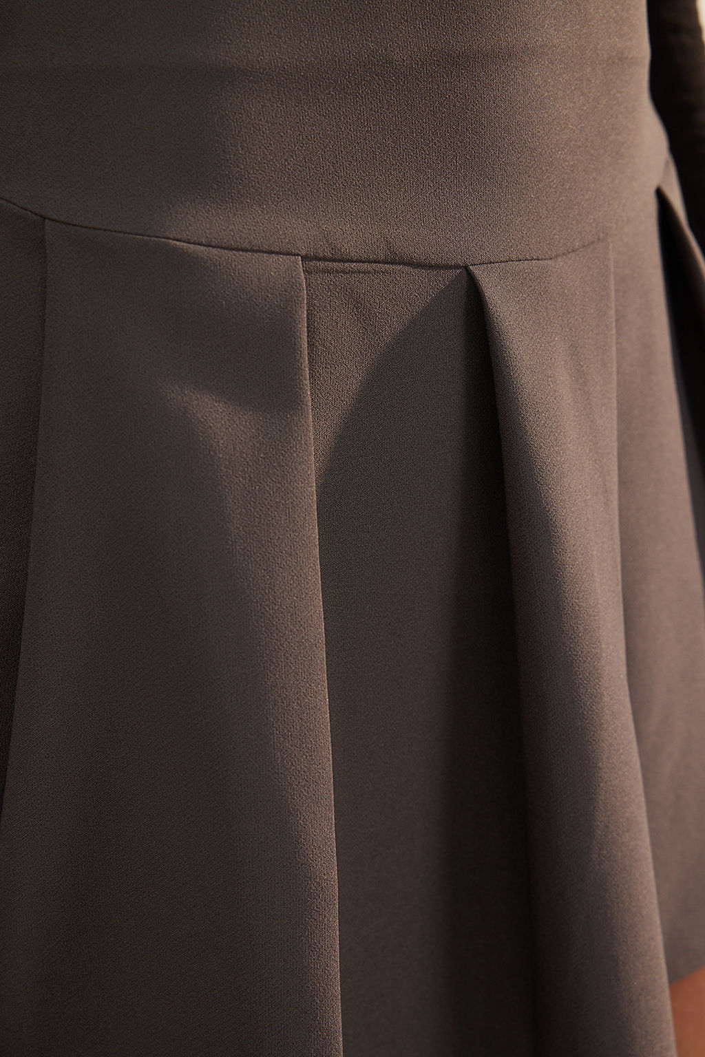 TRENDYOLMILLA Koyu Bej Premium Yuksek Kalite Pileli Mini Boy Dokuma Etek TWOAW24ET00309  фото 11