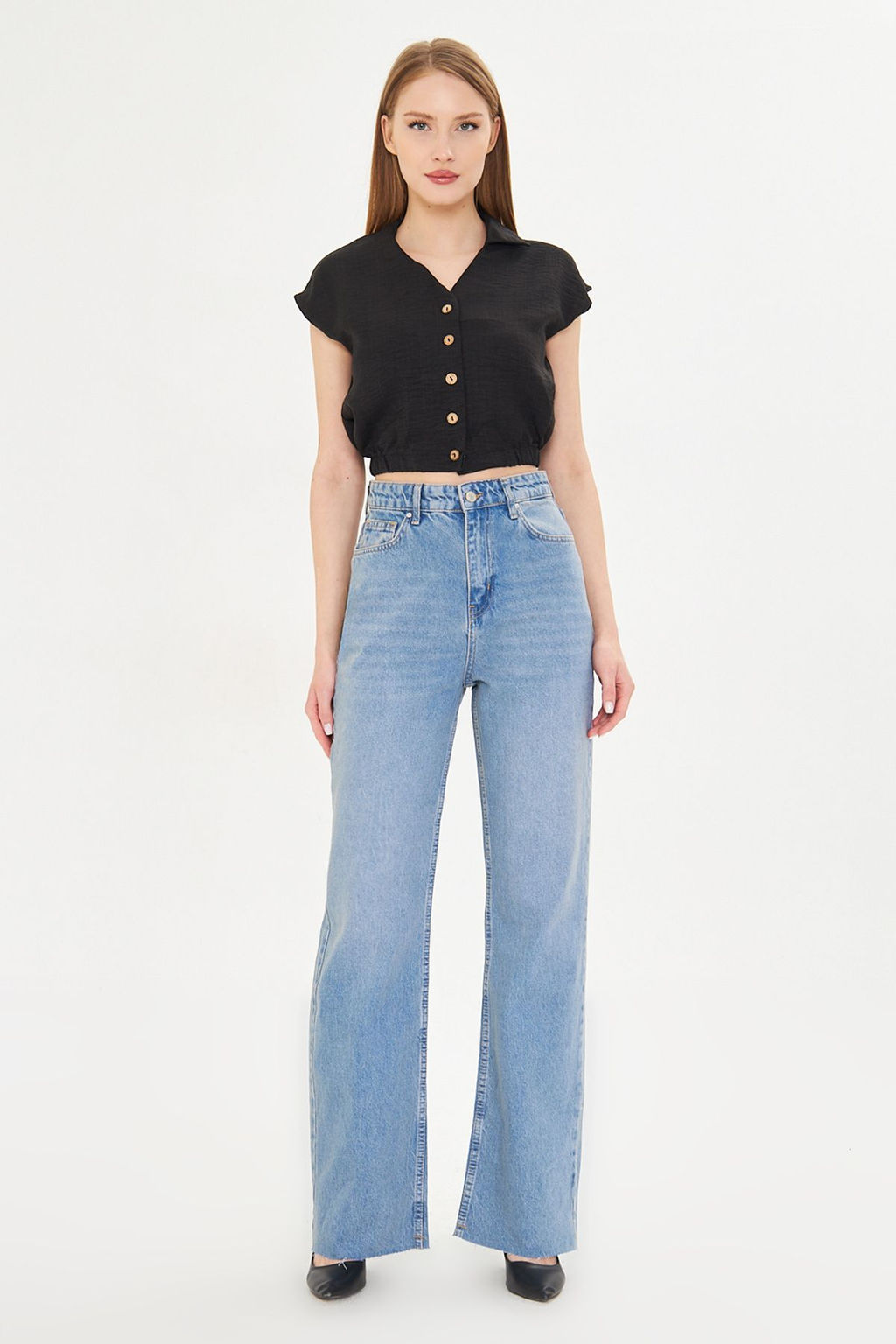 TRENDYOLMILLA Mavi Pacas? Kesikli Soluk Efekt Vintage Yuksek Bel Straight Jeans TWOAW25JE00378 фото 10