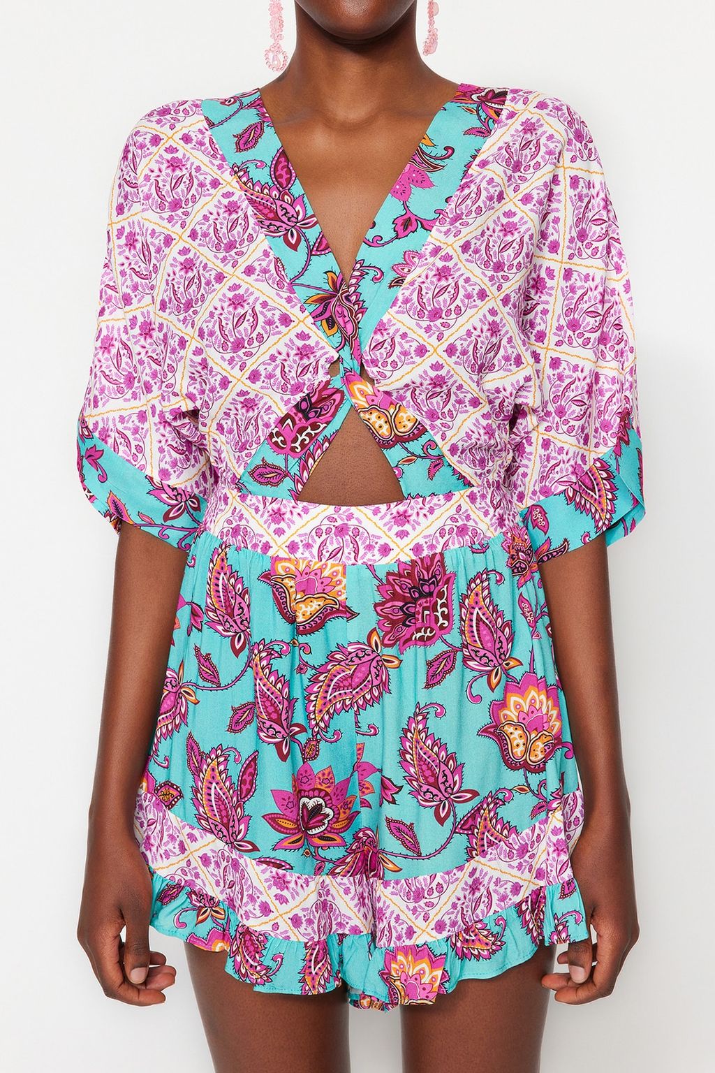 TRENDYOLMILLA Cicek Desenli Dokuma Cut Out/Pencere Plaj Tulum TBESS23EL00017 фото 8