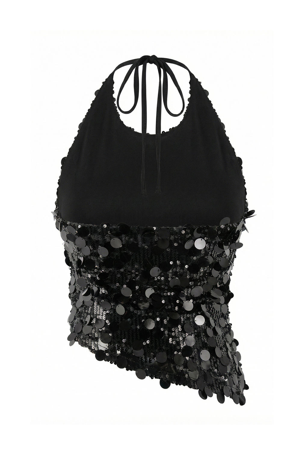 Siyah Payetli Ask?l? Asimetrik Kesim Bluz TPRSS26BZ00017